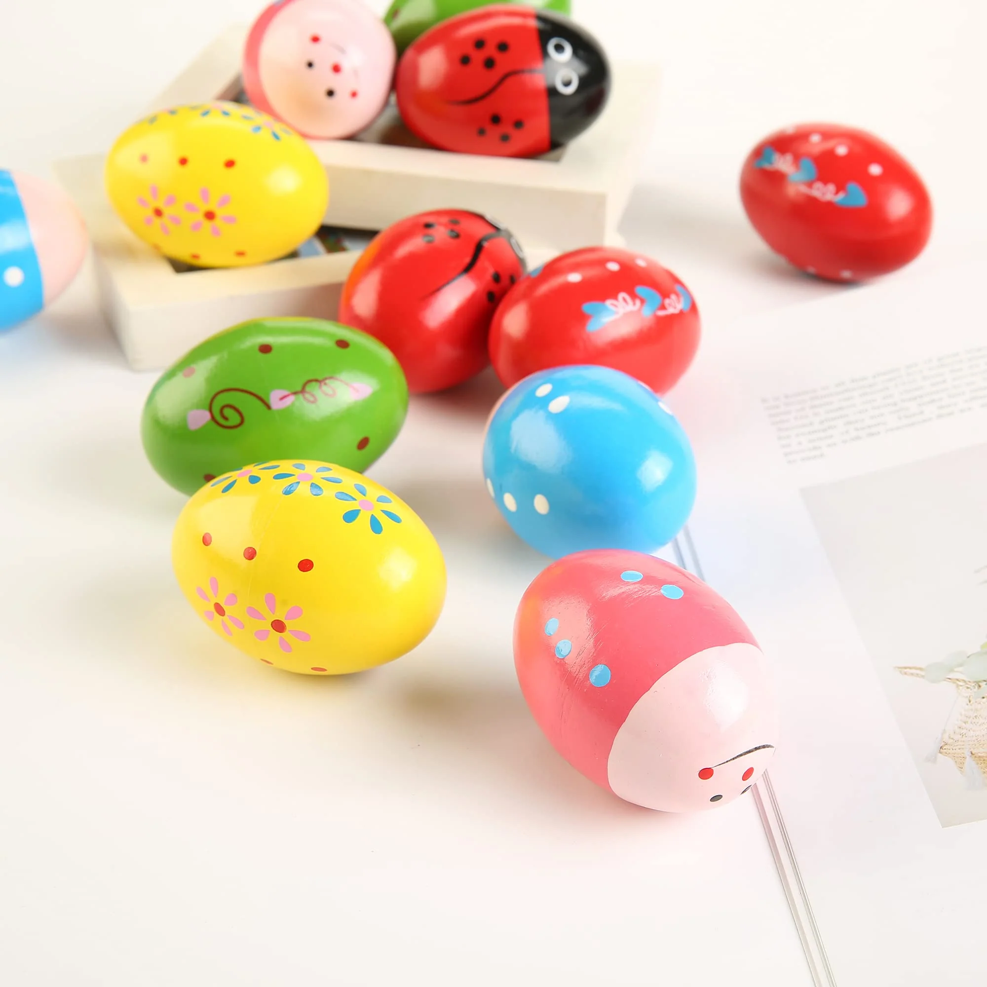6Pcs Wooden Egg Shakers Hand Musical Maracas Percussion Instruments Multicolour 6 Pcs - Image 4