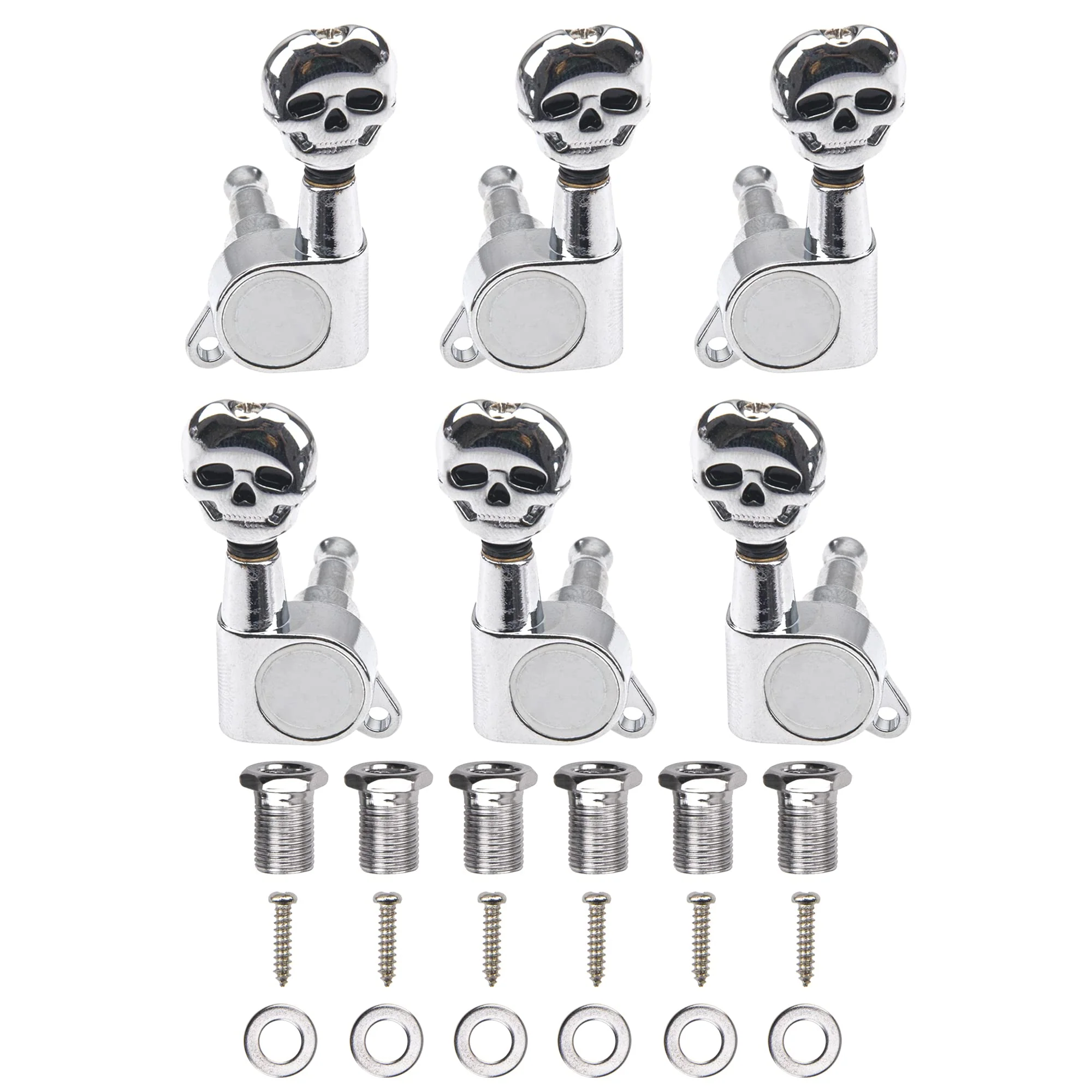 6Pcs Yootones 3L3R Skull Guitar Sealed-gear Tuning Pegs Machine Head Knobs Machine Head Tuners Compatible with Electric Guitar Acoustic Guitar Parts (Silver) - Image 2