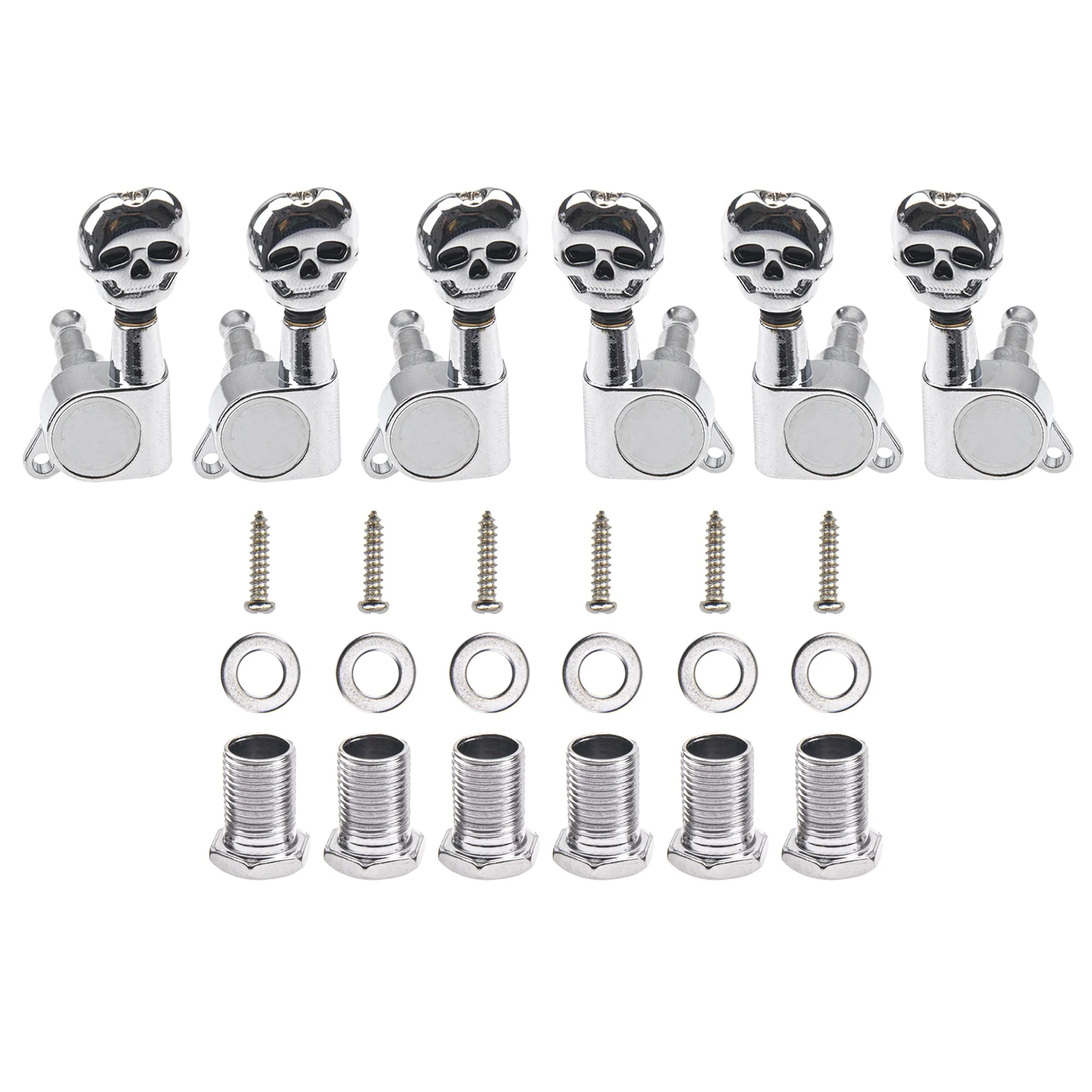 6Pcs Yootones 3L3R Skull Guitar Sealed-gear Tuning Pegs Machine Head Knobs Machine Head Tuners Compatible with Electric Guitar Acoustic Guitar Parts (Silver) - Image 3