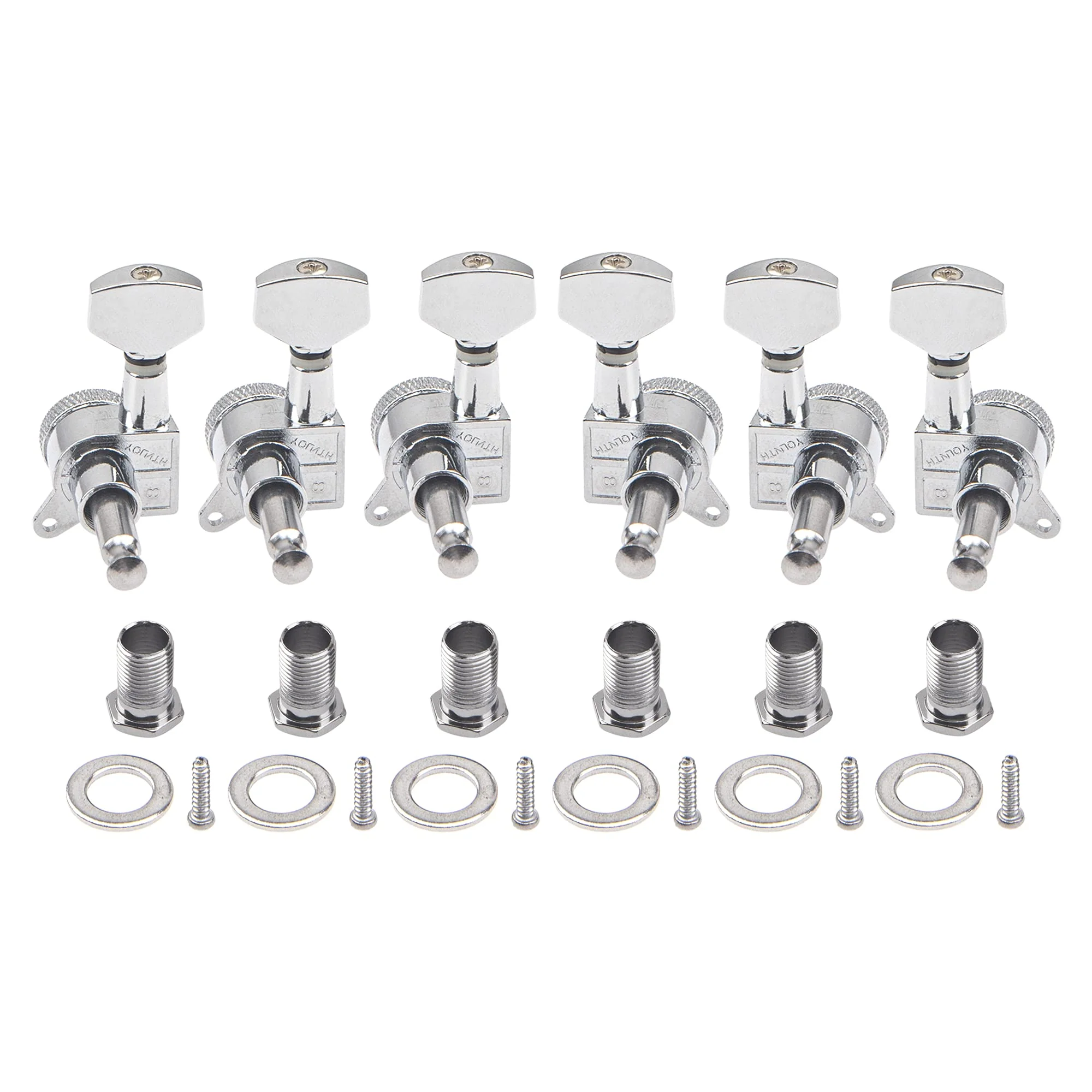 6Pcs Yootones Metal Guitar 3L3R Machine Heads Locking Tuning Key Pegs Tuners Replacement Compatible with Stratocaster Telecaster Electric or Acoustic Guitars (Silver) Silver - Image 2