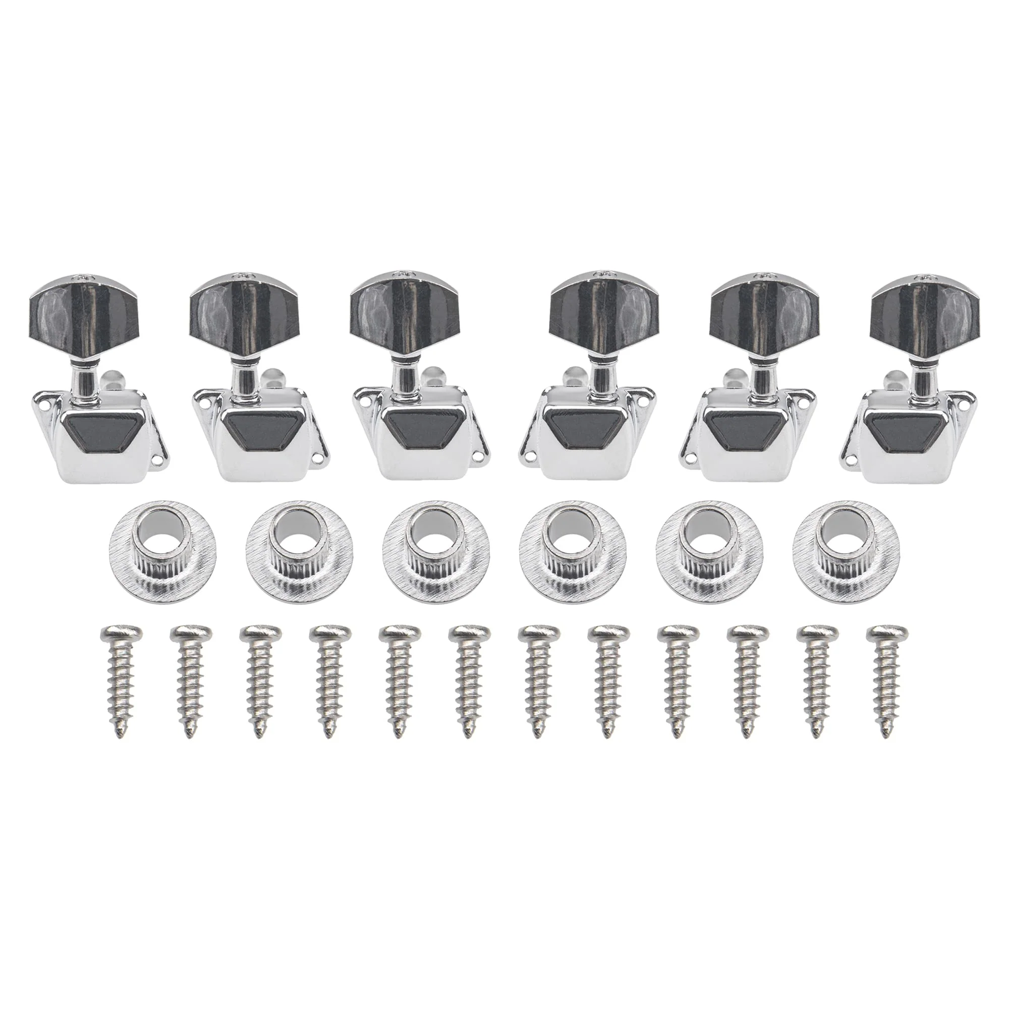 6Pcs Yootones Semiclosed String Tuning Pegs Tuning Keys Machine Heads Tuners 3L3R Compatible with Epiphone Les Paul Style Electric Guitar or Acoustic Guitar (Silver) - Image 2