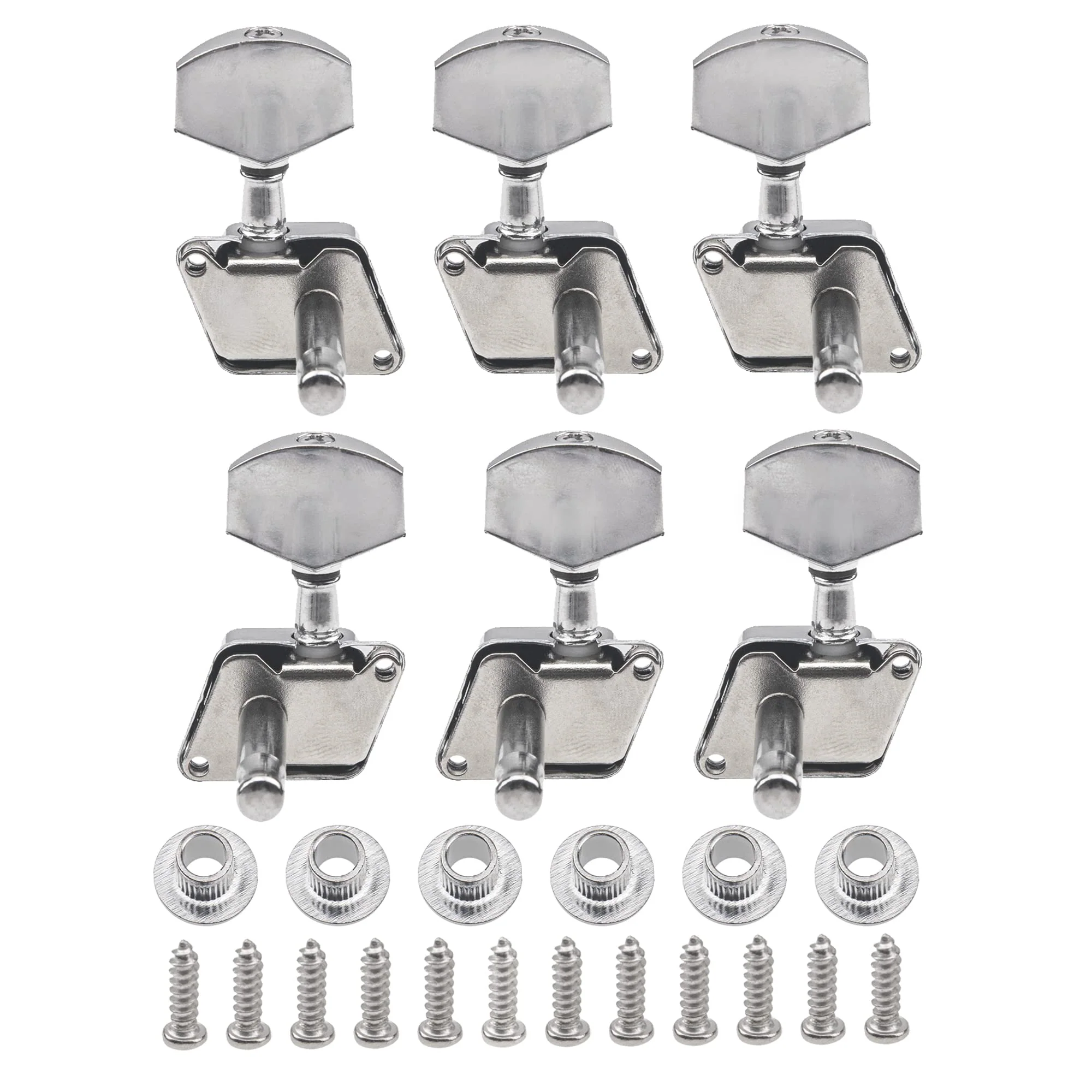 6Pcs Yootones Semiclosed String Tuning Pegs Tuning Keys Machine Heads Tuners 3L3R Compatible with Epiphone Les Paul Style Electric Guitar or Acoustic Guitar (Silver) - Image 3