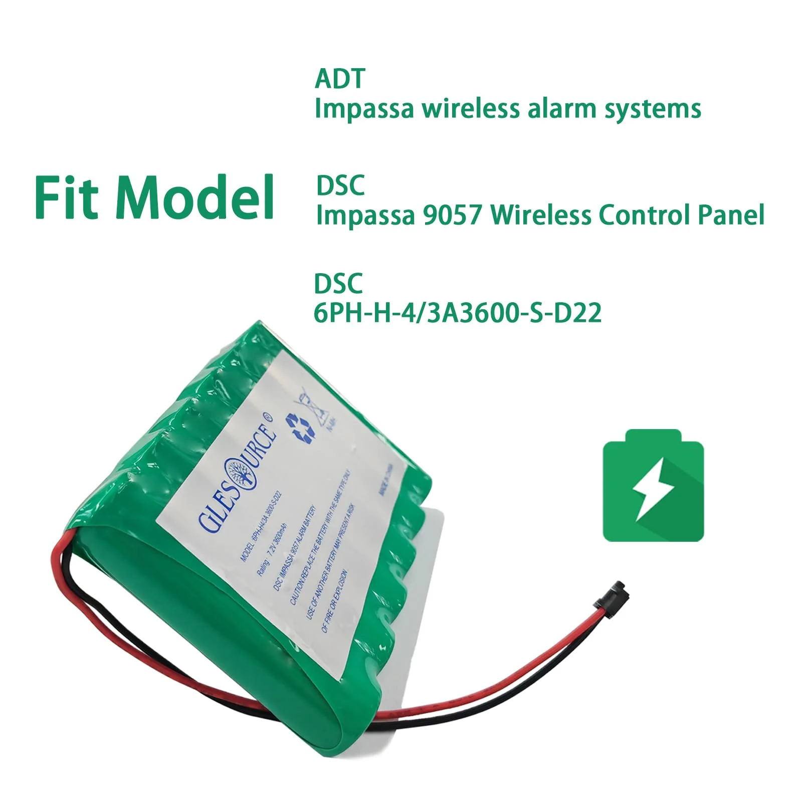 7.2V 3600mAh Battery Replacement Compatible with 6PH-H-4/3A3600-S-D22 DSC IMPASSA SCW9057 SCW-9055 ADT SCW9057G-433 Wireless Security System Alarm Panel (1 Pack) 1 PCS 7.2V 3600mAh battery - Image 4