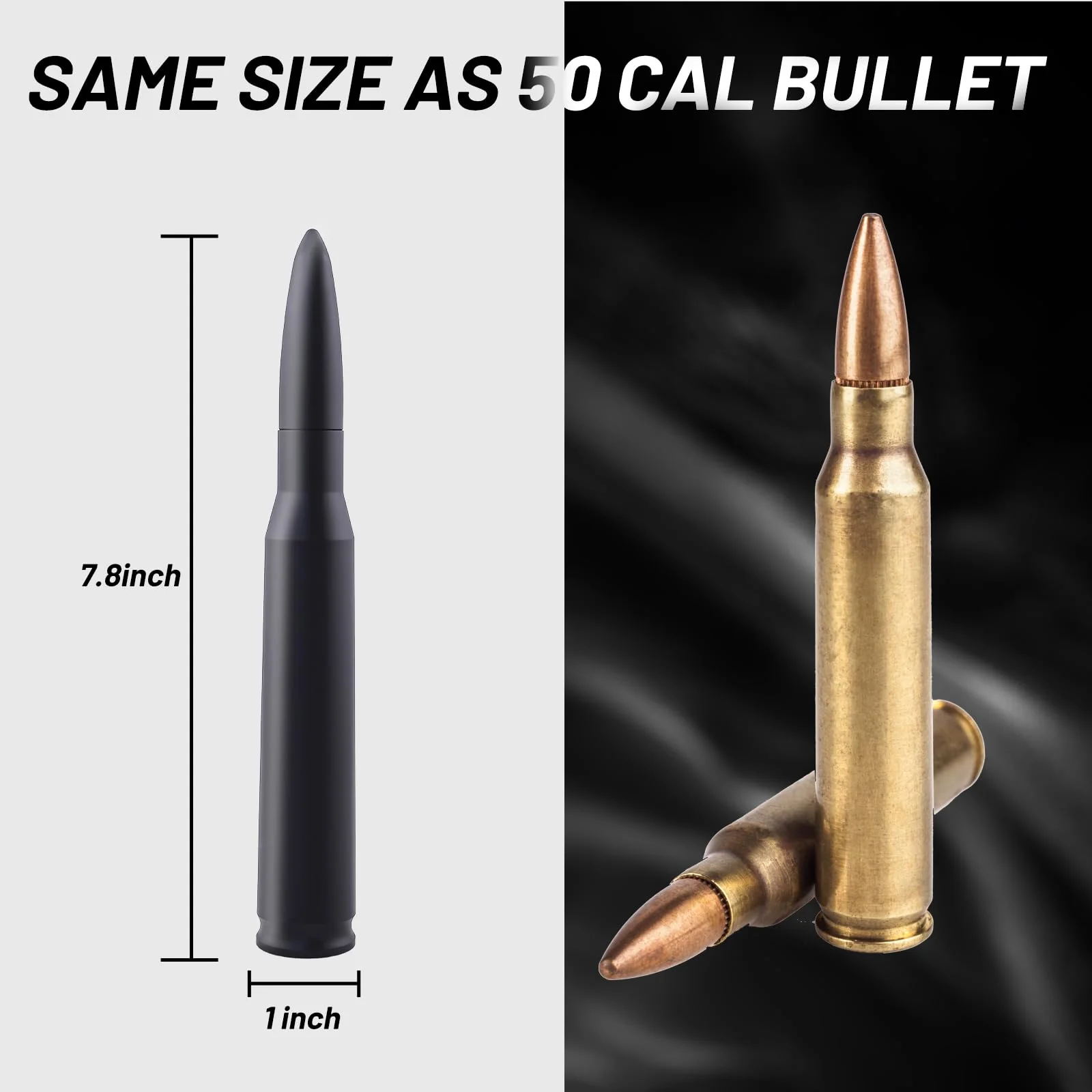 7.8in 50 Cal Bullet Antenna Black Antenna for Truck Car Antenna Replacement Truck Antenna Slverado 1500 Bullet Antenna Ford f150 f250 f350 GMC Sierra 1500 ram 1500 Jeep Dodge (Black) 7.8inch - Image 2