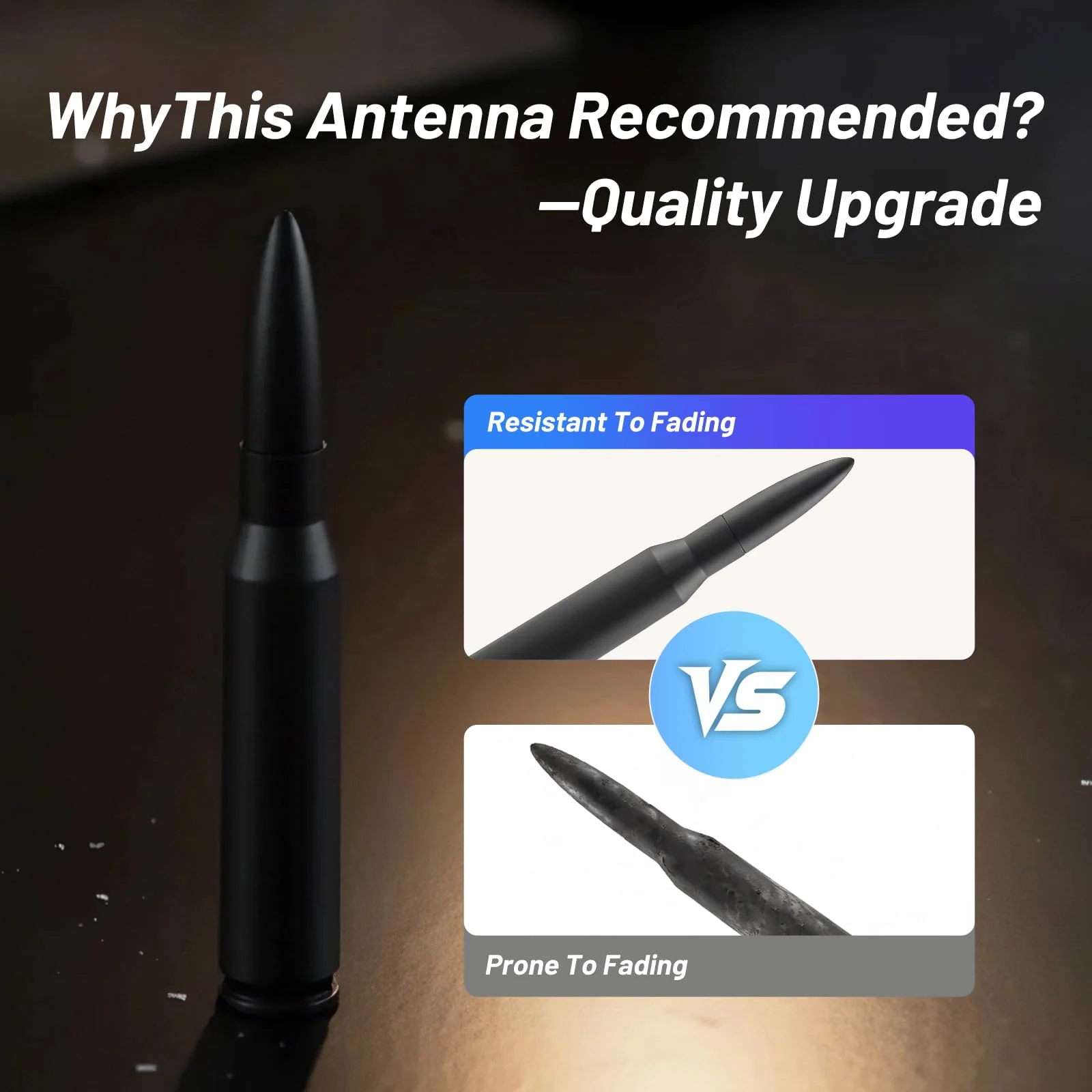 7.8in 50 Cal Bullet Antenna Black Antenna for Truck Car Antenna Replacement Truck Antenna Slverado 1500 Bullet Antenna Ford f150 f250 f350 GMC Sierra 1500 ram 1500 Jeep Dodge (Black) 7.8inch - Image 6