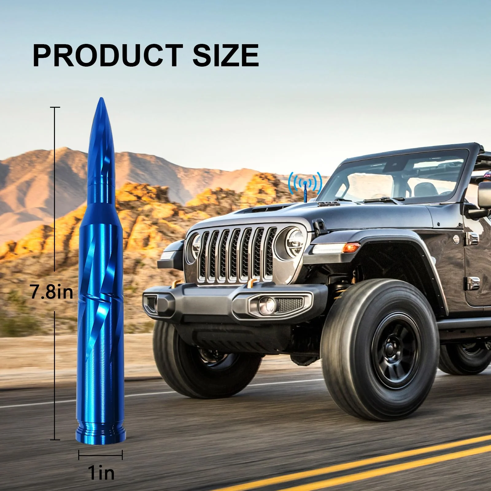 7.8in Car Truck Bullet Antenna 50 Cal Bullet Antenna Truck Accessories Universal Replacement for GMC Sierra 1500 Chevy Dodge Ram Silverado 1500 2500 3500 Ford F150 F250 F350(Blue, 7.8inch) Blue - Image 2