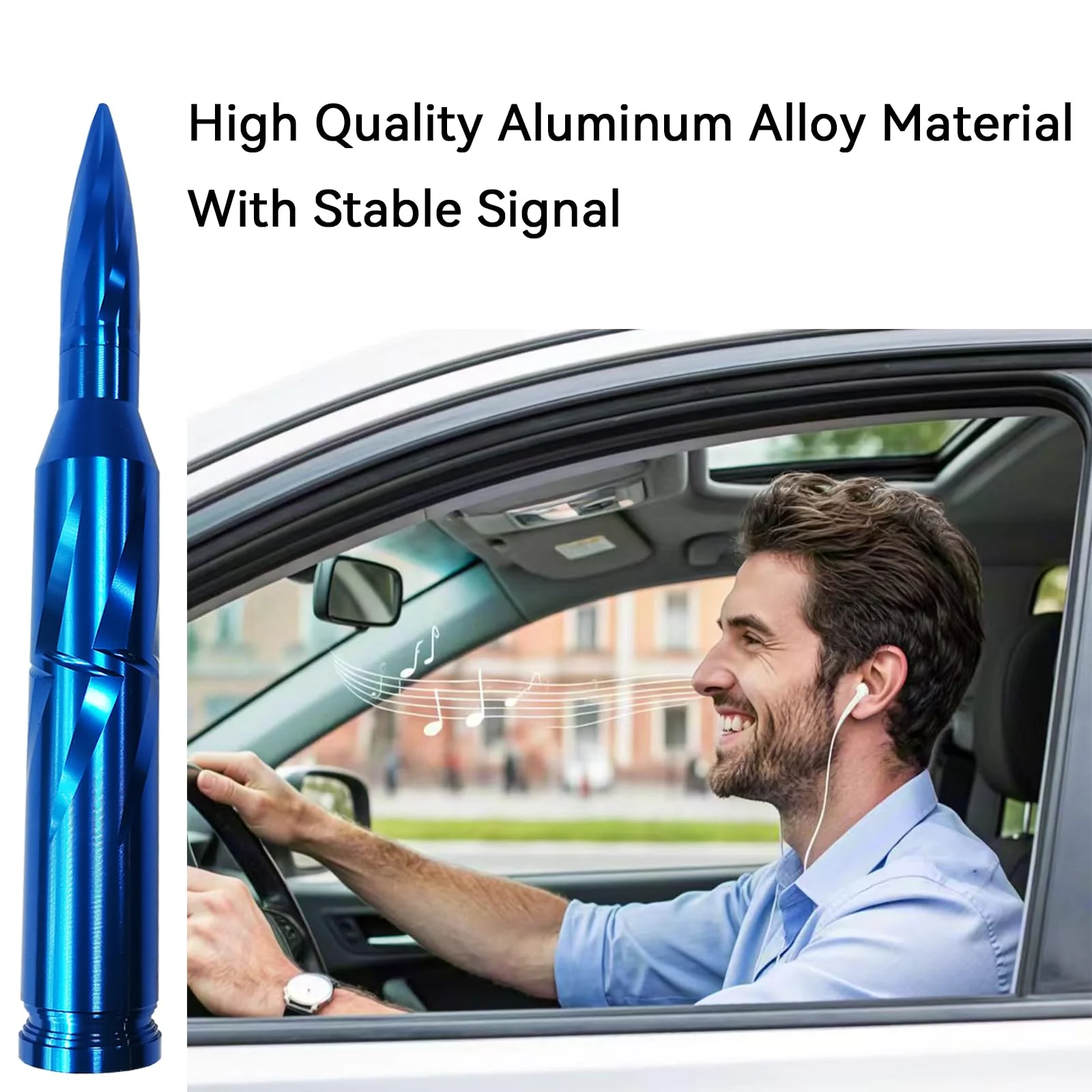 7.8in Car Truck Bullet Antenna 50 Cal Bullet Antenna Truck Accessories Universal Replacement for GMC Sierra 1500 Chevy Dodge Ram Silverado 1500 2500 3500 Ford F150 F250 F350(Blue, 7.8inch) Blue - Image 4