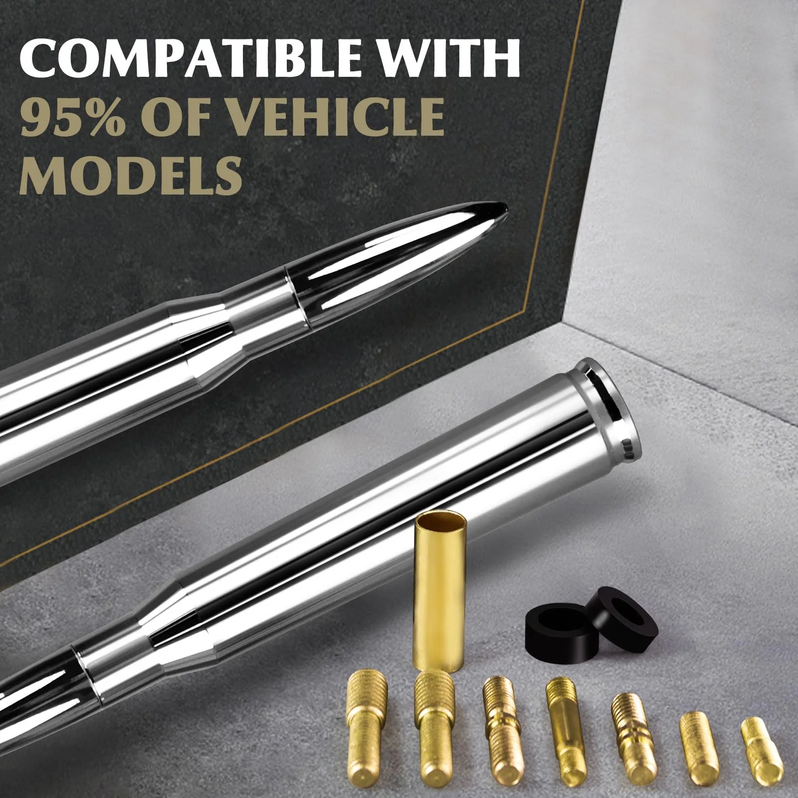 7.8in Chrome Bullet Antenna 50 Cal Car Truck Antenna Truck Accessories Silverado 1500 F150 F250 F350 RAM GMC Sierra Ranger Short Replacement Antena (Chrome, 7.8inch) - Image 3