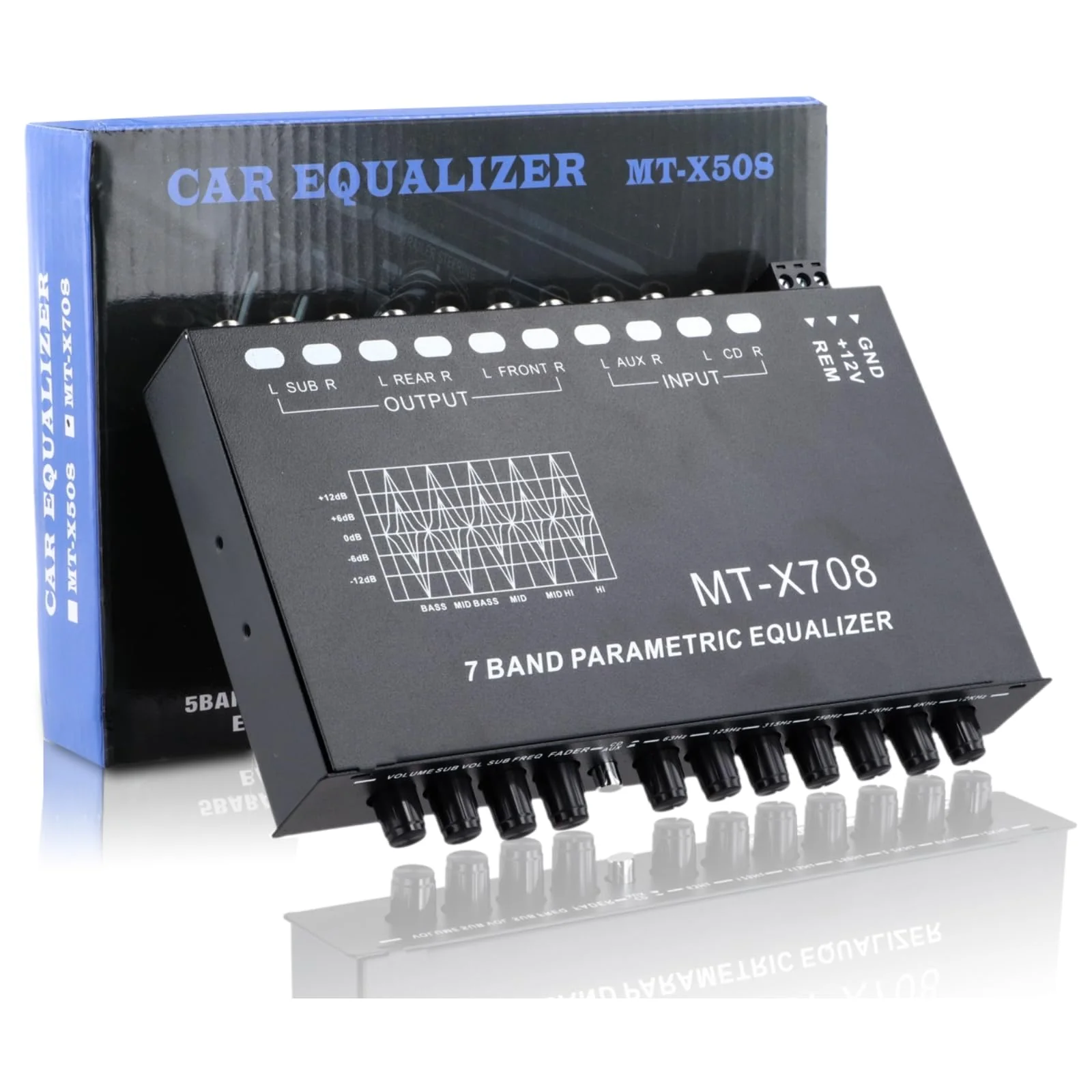 7-Band Car Audio Equalizer, Car Audio Graphic Equalizer, Car Equalizer with Front Rear and Subwoofer Outputs, Adjustable 7 Bands EQ Car Amplifier, 7.3 x 4.3 x1.2 Inch - Image 2