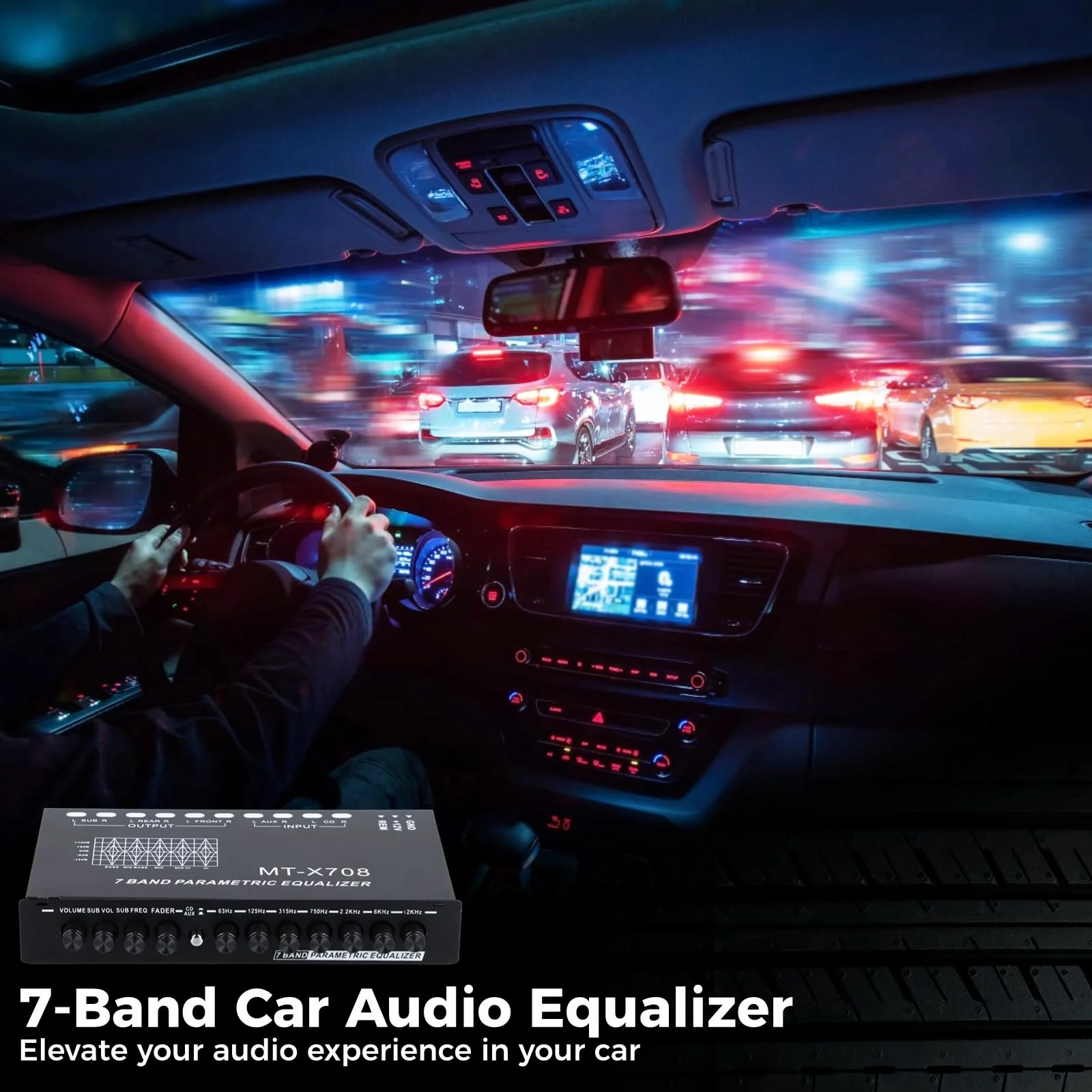 7-Band Car Audio Equalizer, Car Audio Graphic Equalizer, Car Equalizer with Front Rear and Subwoofer Outputs, Adjustable 7 Bands EQ Car Amplifier, 7.3 x 4.3 x1.2 Inch - Image 3