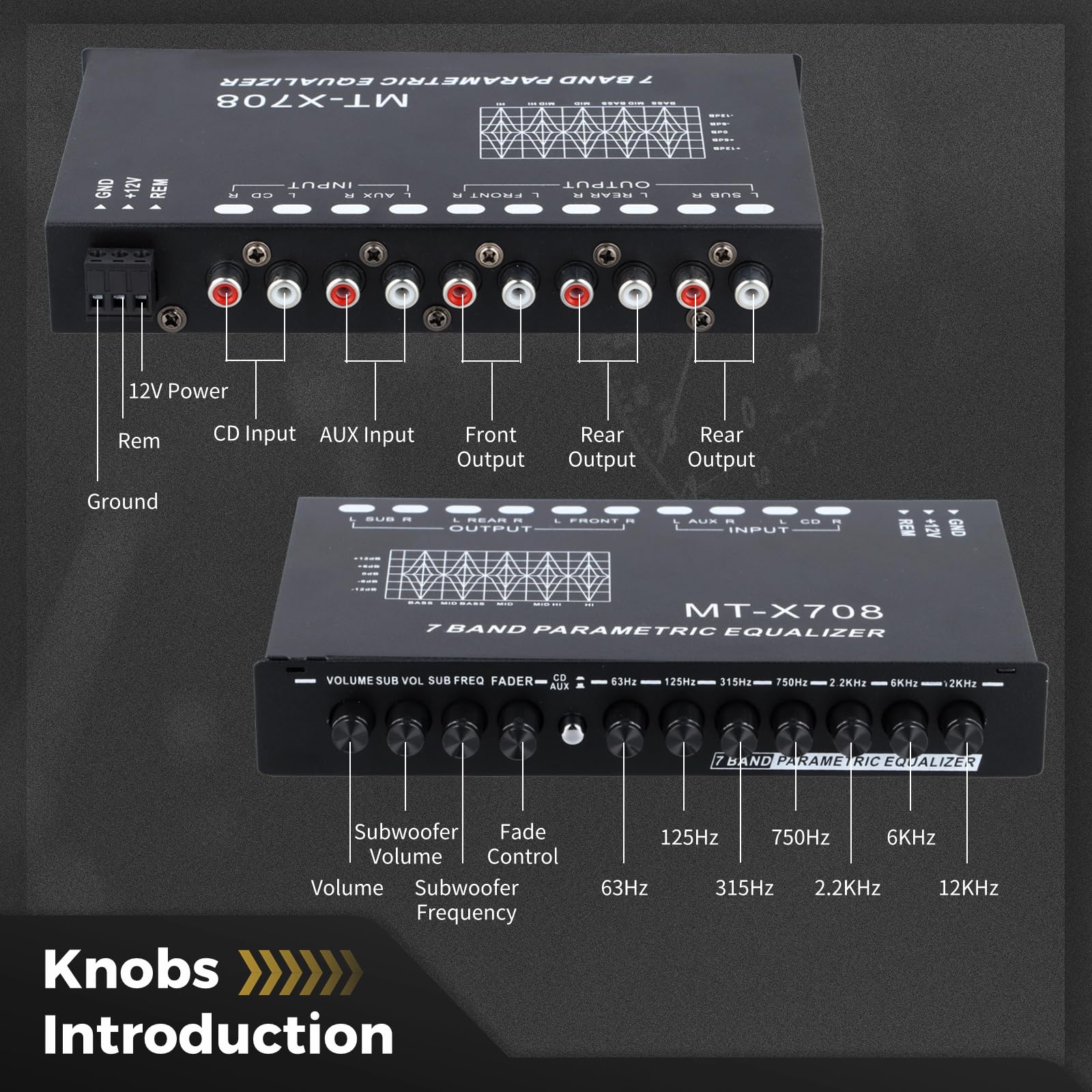 7-Band Car Audio Equalizer, Car Audio Graphic Equalizer, Car Equalizer with Front Rear and Subwoofer Outputs, Adjustable 7 Bands EQ Car Amplifier, 7.3 x 4.3 x1.2 Inch - Image 4
