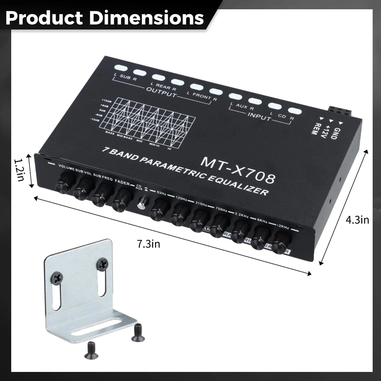 7-Band Car Audio Equalizer, Car Audio Graphic Equalizer, Car Equalizer with Front Rear and Subwoofer Outputs, Adjustable 7 Bands EQ Car Amplifier, 7.3 x 4.3 x1.2 Inch - Image 5
