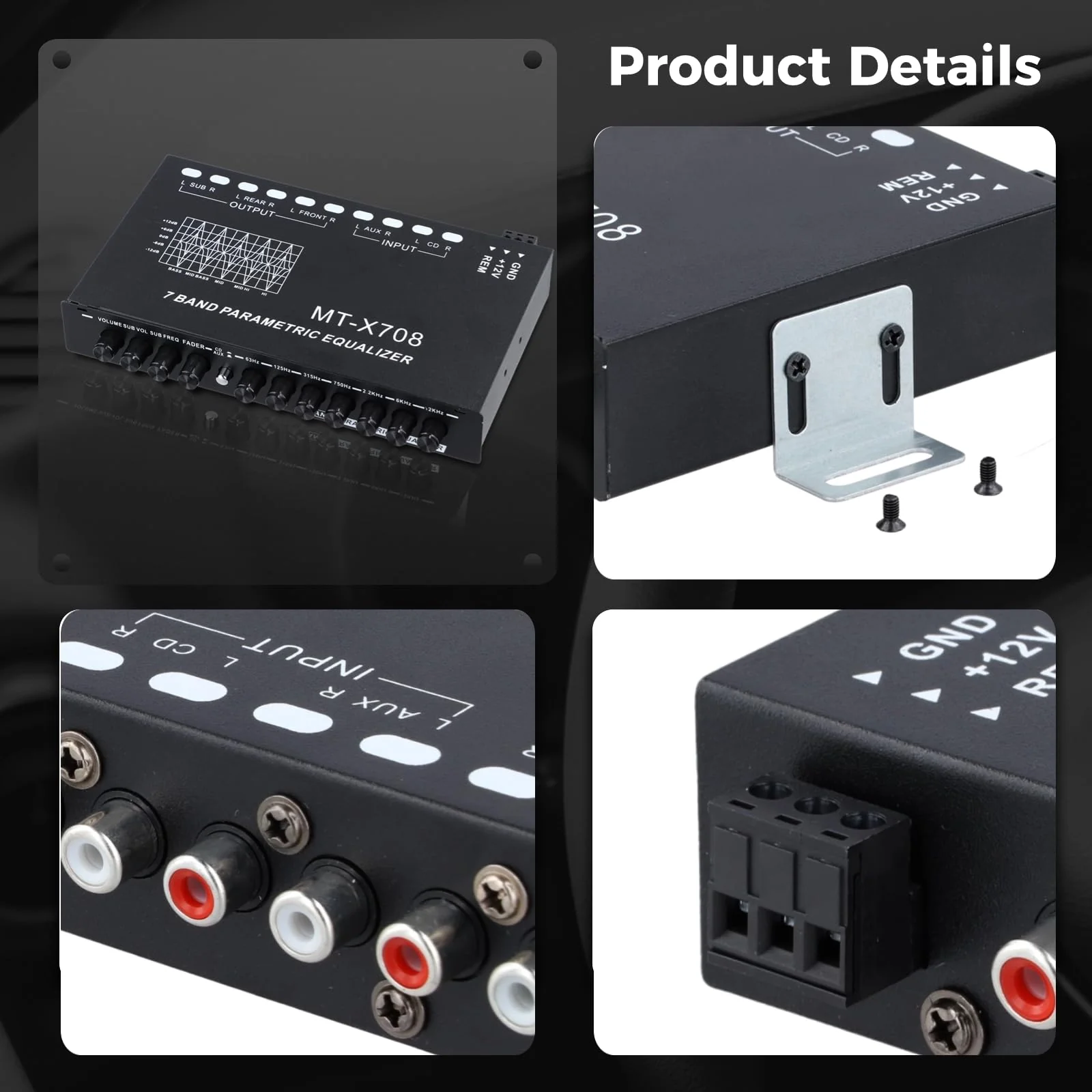 7-Band Car Audio Equalizer, Car Audio Graphic Equalizer, Car Equalizer with Front Rear and Subwoofer Outputs, Adjustable 7 Bands EQ Car Amplifier, 7.3 x 4.3 x1.2 Inch - Image 6