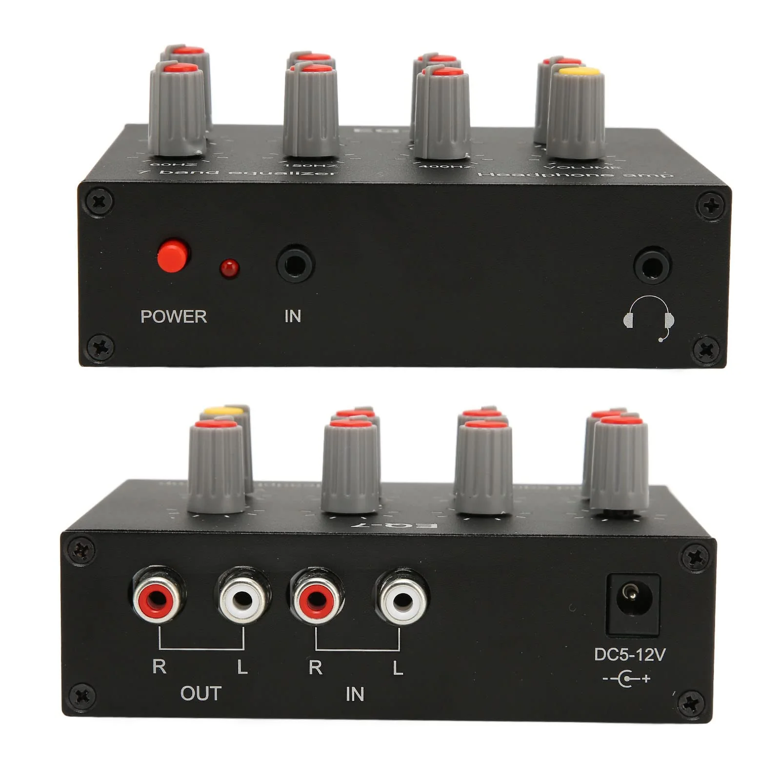 7 Band Sound Equalizer, Output Input, 12dB High Bass Adjustment, Two channel Digital Equalizer, 3.5mm Interface, for Recording, Streaming, Podcasting - Image 9