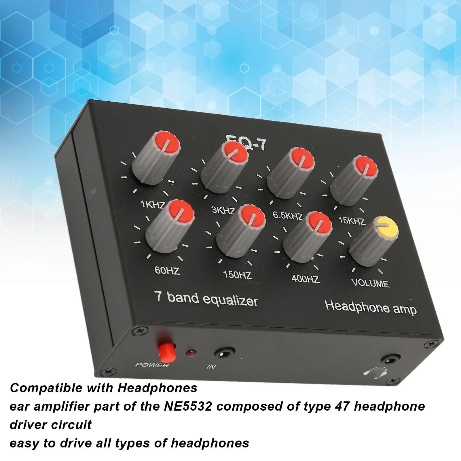 7 Band Sound Equalizer with 3.5mm Interface, Dual Channel Digital Equalizer, Aluminum Alloy Material for Car Stereo System - Image 2