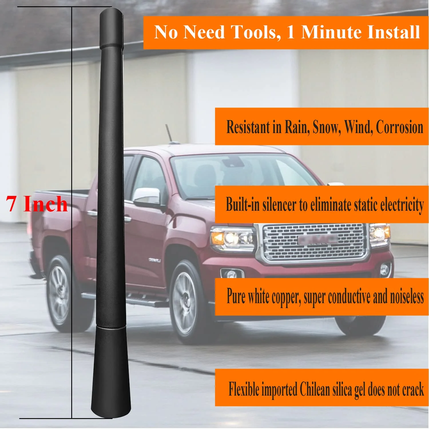 7 Inch Antenna Replacement for GMC Canyon (2015-2022), GMC Canyon Antenna, Flexible Rubber Antenna Mast - Image 2