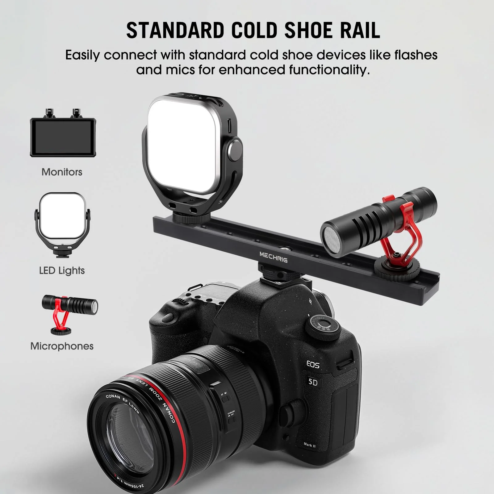 7 Inch Cold Shoe Mount Bracket Cold Shoe Extension Bar, Aluminum Sliding Rail Hot Shoe Mount Bracket with 1/4" & 3/8" Thread for DSLR Camera LED Video Light Microphone Monitor (62033) - Image 3