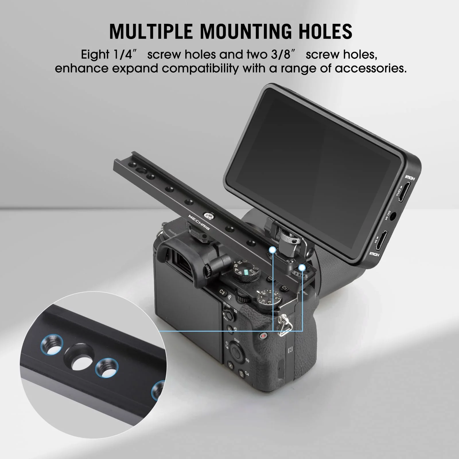 7 Inch Cold Shoe Mount Bracket Cold Shoe Extension Bar, Aluminum Sliding Rail Hot Shoe Mount Bracket with 1/4" & 3/8" Thread for DSLR Camera LED Video Light Microphone Monitor (62033) - Image 4