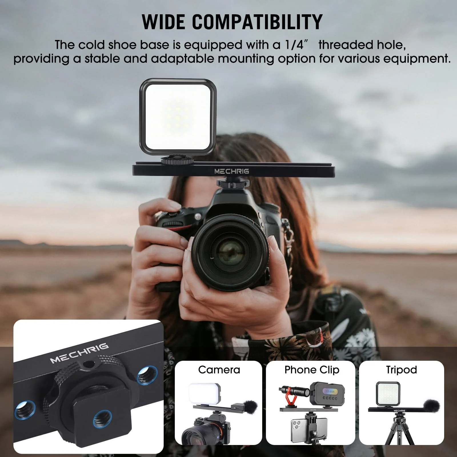 7 Inch Cold Shoe Mount Bracket Cold Shoe Extension Bar, Aluminum Sliding Rail Hot Shoe Mount Bracket with 1/4" & 3/8" Thread for DSLR Camera LED Video Light Microphone Monitor (62033) - Image 5