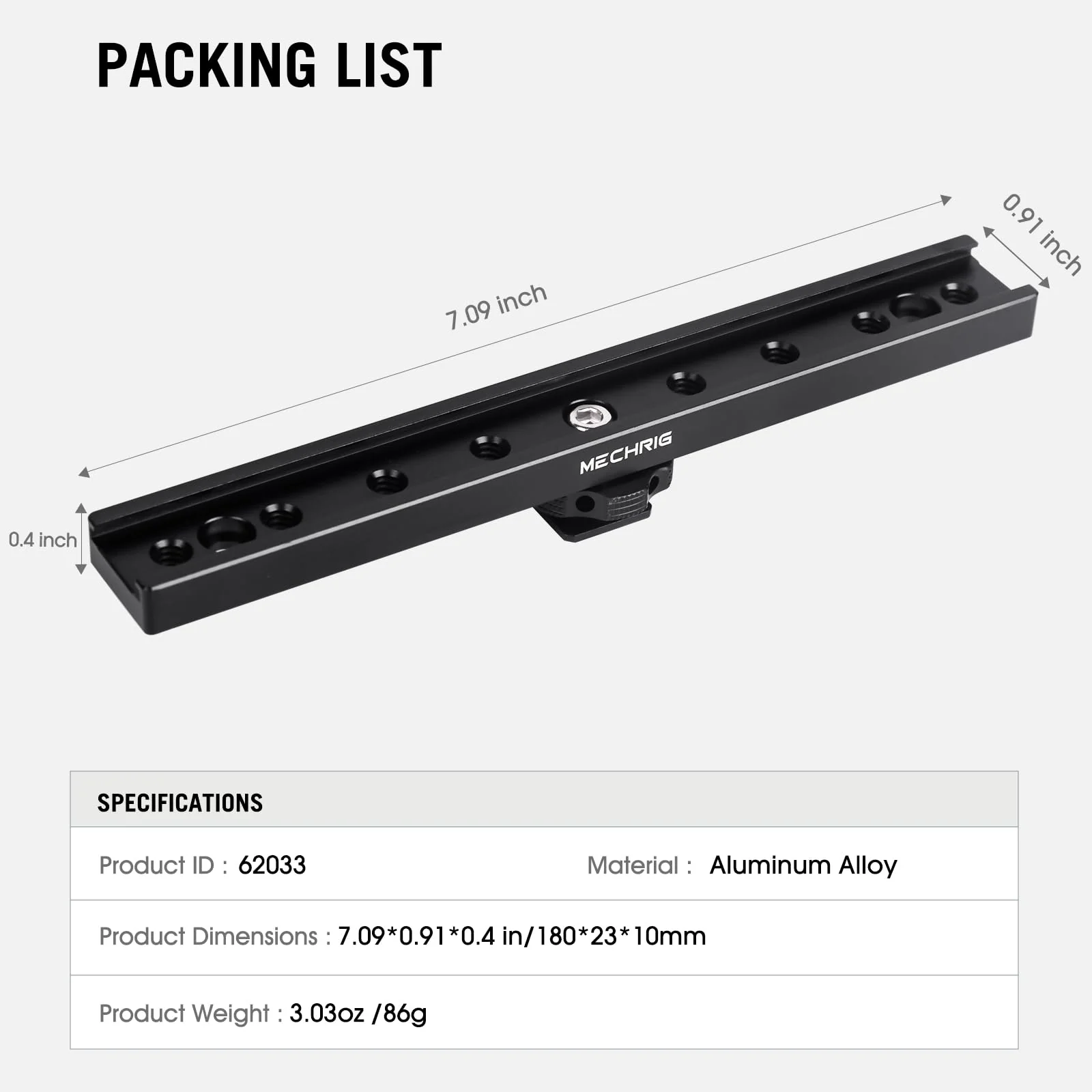7 Inch Cold Shoe Mount Bracket Cold Shoe Extension Bar, Aluminum Sliding Rail Hot Shoe Mount Bracket with 1/4" & 3/8" Thread for DSLR Camera LED Video Light Microphone Monitor (62033) - Image 8