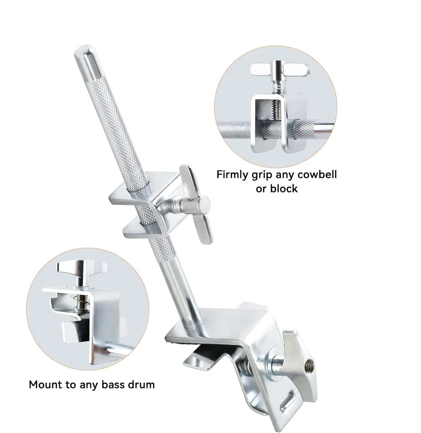 7 Inch Cowbell And Cowbell Clamp, Cowbell Holder Percussion Accessory, Adjustable Drum Cowbell Mount for Bass Drum Hoop Up or Down Drum Stick - Image 3