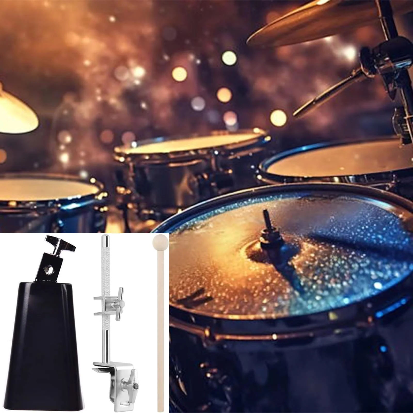 7 Inch Cowbell And Cowbell Clamp, Cowbell Holder Percussion Accessory, Adjustable Drum Cowbell Mount for Bass Drum Hoop Up or Down Drum Stick - Image 7