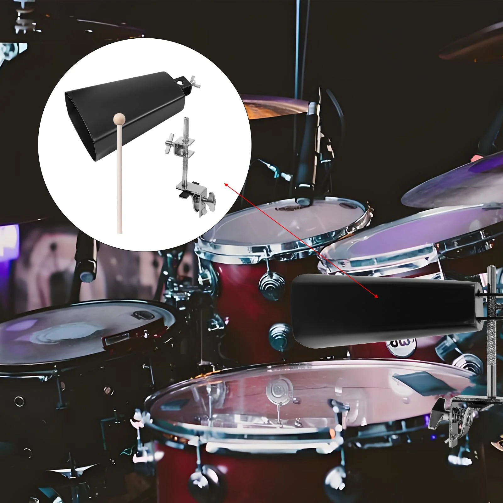 7 inch Cowbell And Cowbell Clamp For Drum Sets, Adjustable Standard Drum Cowbell Mount with Drum Stick - Image 7