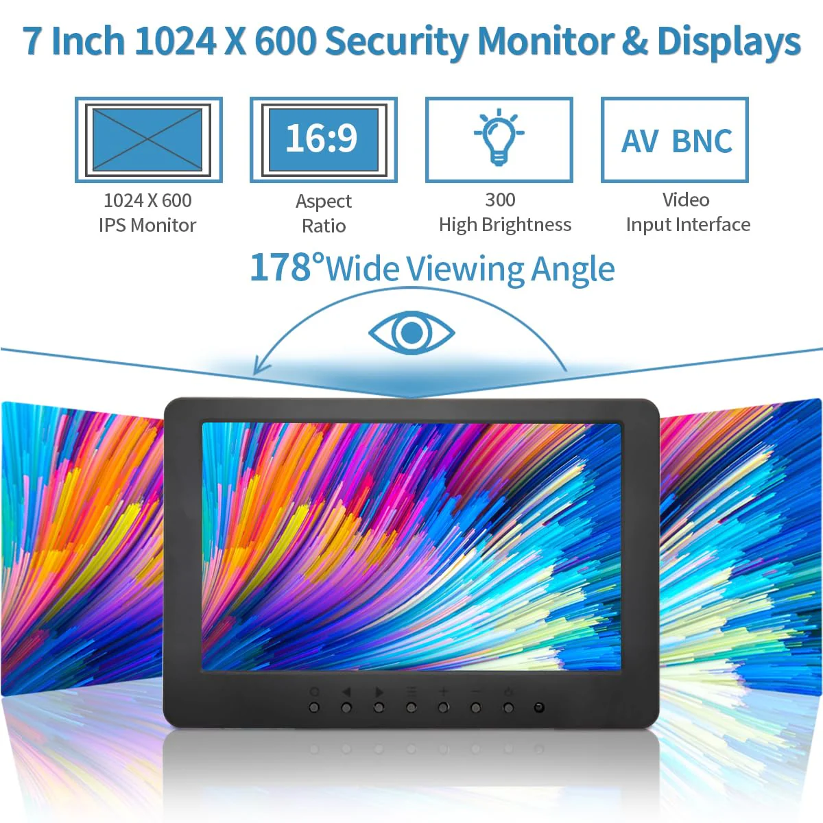7 inch LCD Security Monitor & Displays,BNC/AV Input,Built-in Dual Speakers Portable Monitor,1024 * 600 Resolution,Suitable for CCTV DVD CCD TV 7″Monitor - Image 2