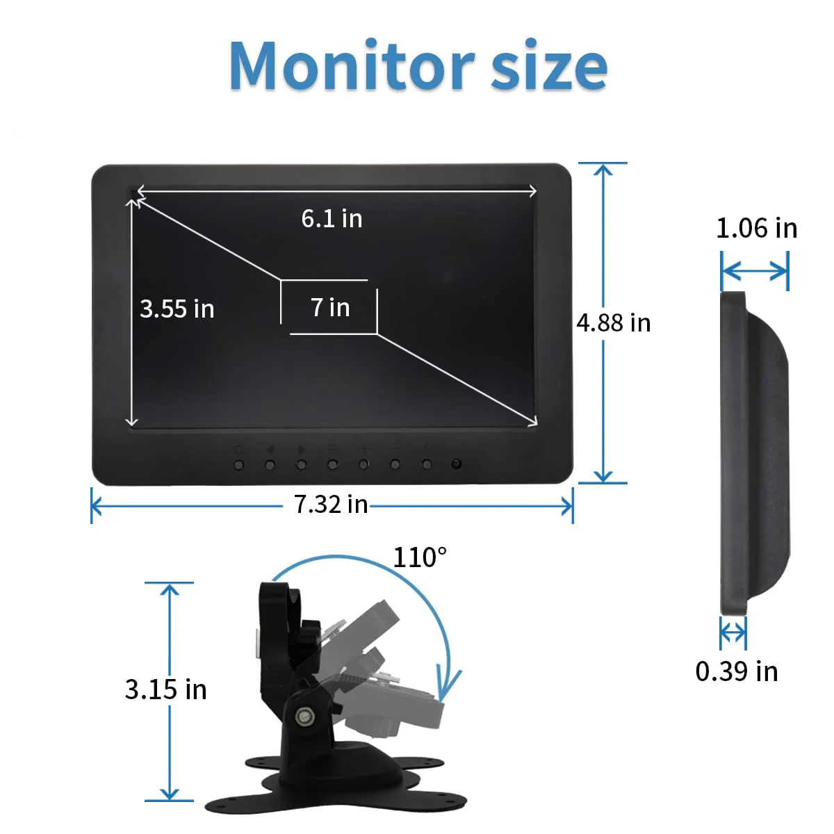 7 inch LCD Security Monitor & Displays,BNC/AV Input,Built-in Dual Speakers Portable Monitor,1024 * 600 Resolution,Suitable for CCTV DVD CCD TV 7″Monitor - Image 6