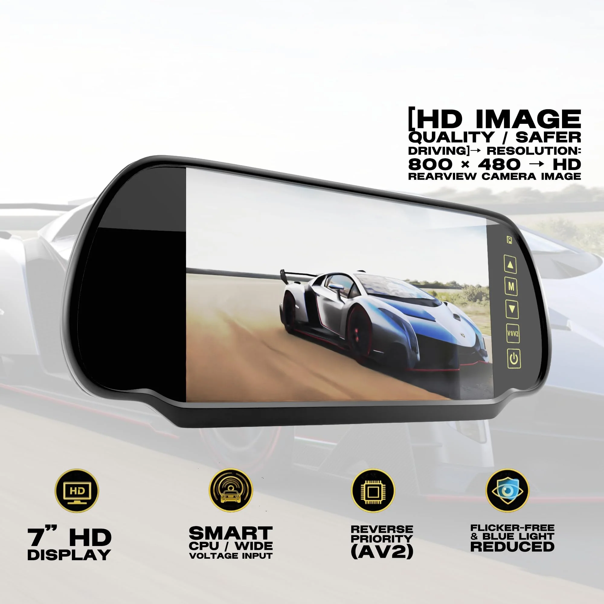 7 Inch TFT LCD Car Rearview Mirror Monitor, Widescreen Dash Cam Rear View Backup Camera Mirror with Touch Button, 2 Video Input, Vehicle Parking in-Mirror Monitor for Cars Trucks - Image 6