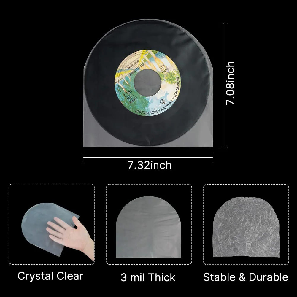 7 Inches EP Vinyl Record Inner Sleeves, 50PCS Anti Static Plastic Round Bottom Protective Sleeves for Vinyl Record, Translucent 7 inch - Image 4