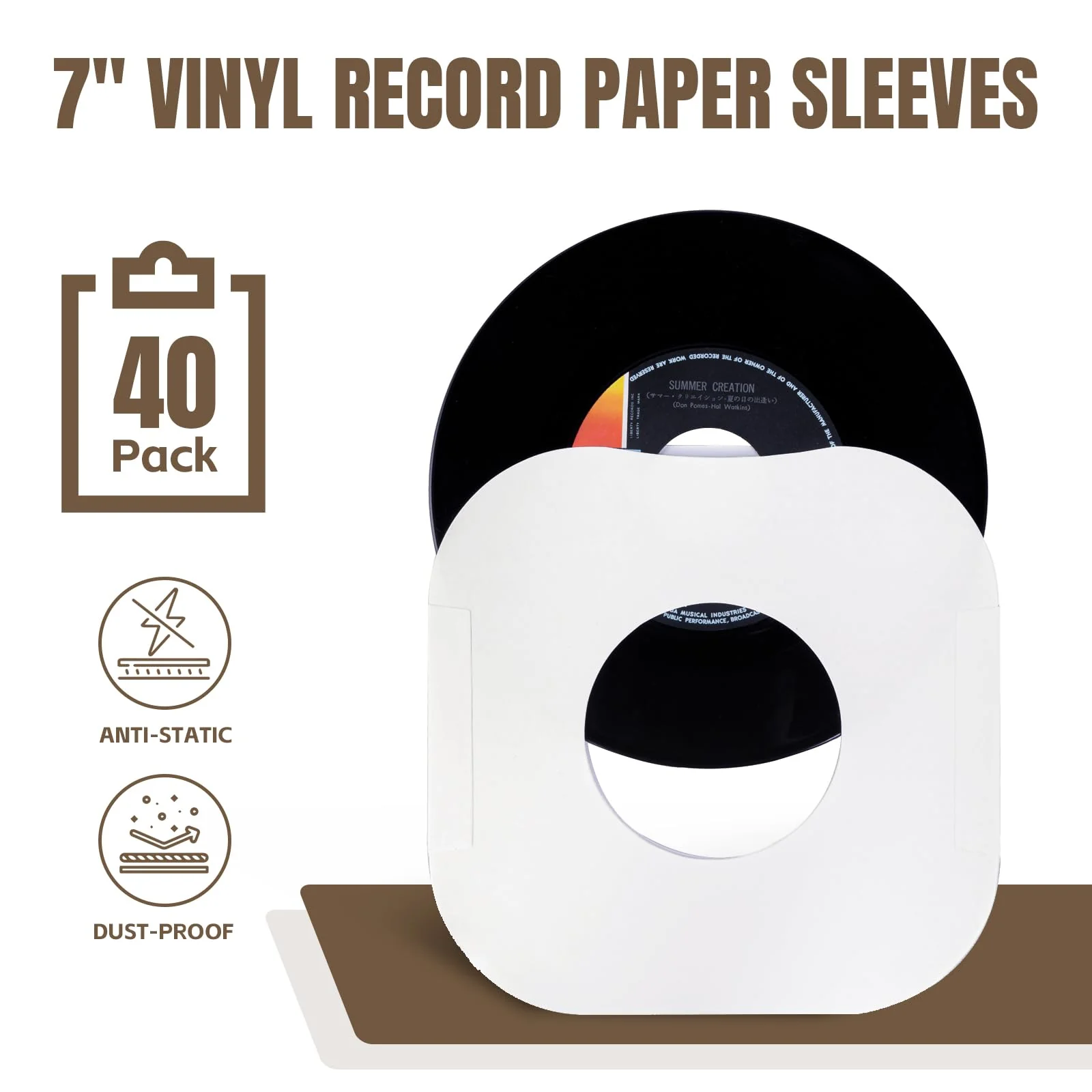 7 Inches Record Inner Sleeves, 40 Pack Acid-Free Paper Vinyl Record Inner Protective Sleeves for 7" EP Vinyl Records, White - Image 2