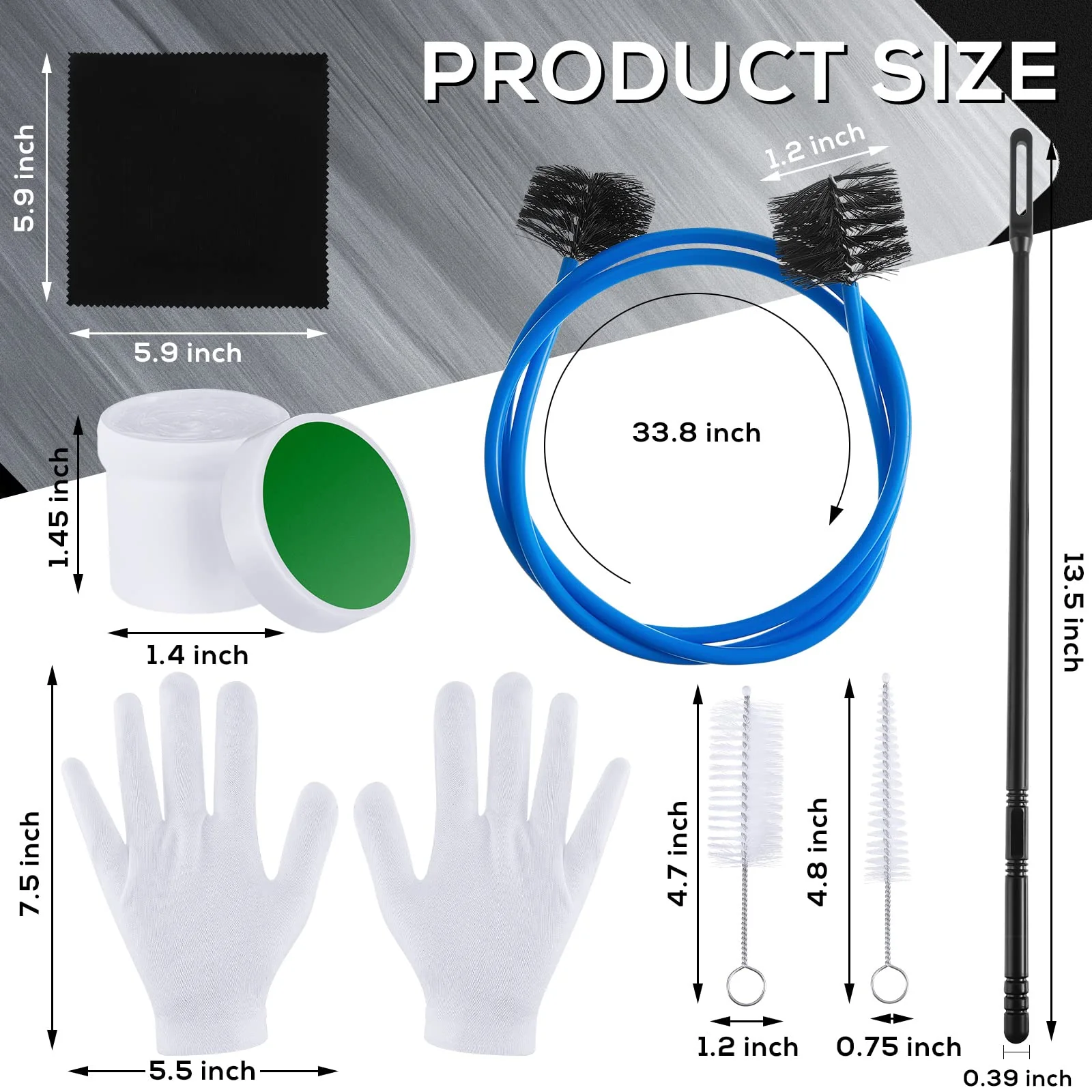 7 Pieces Trombone Care Cleaning Kit Maintenance Kit Flexible Brush Slide Grease Mouthpiece Brush Valve Cleaning Cloth Casing Brush Cleaning Rod White Gloves for Instruments - Image 2