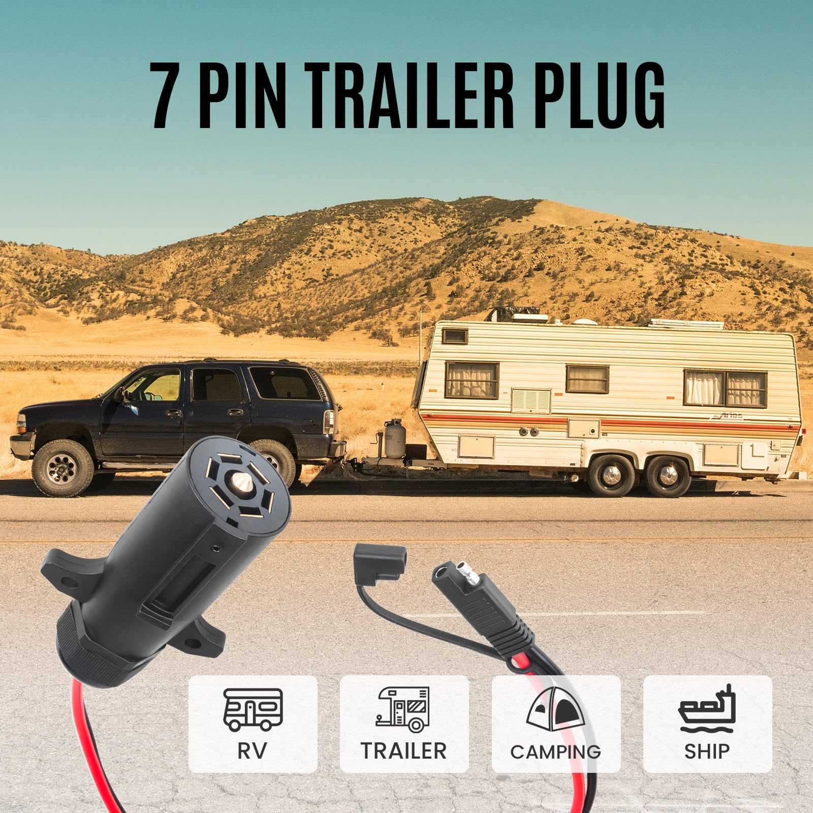 7 Pin Trailer Plug to SAE Connector Adapter - Heavy Duty 10AWG 7 Pin Trailer Cables 1/2/3ft Waterproof Trailer Plug Adapter for RV, Truck, Marine 12V Devices (2Pack, 2ft) 2 - Image 2