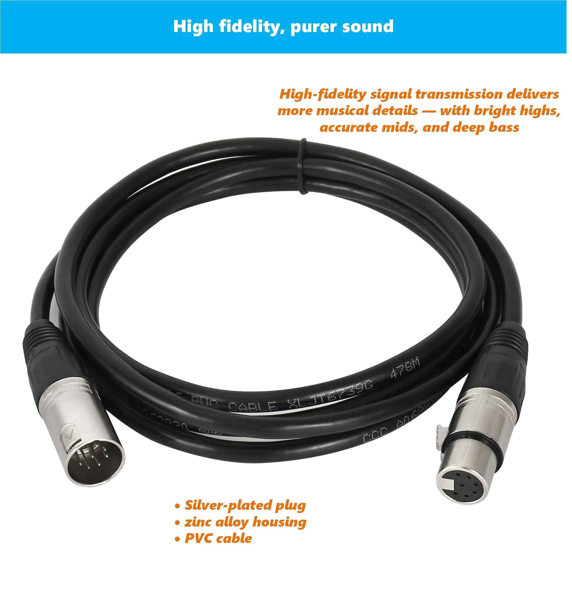 7 Pin XLR Male to Female Cable, 9.84FT Balanced Audio Extension Cord, Straight Plug XLR Connector for Sound Equipment, Mixer, Studio Recording Use 9.84 ft - Image 4