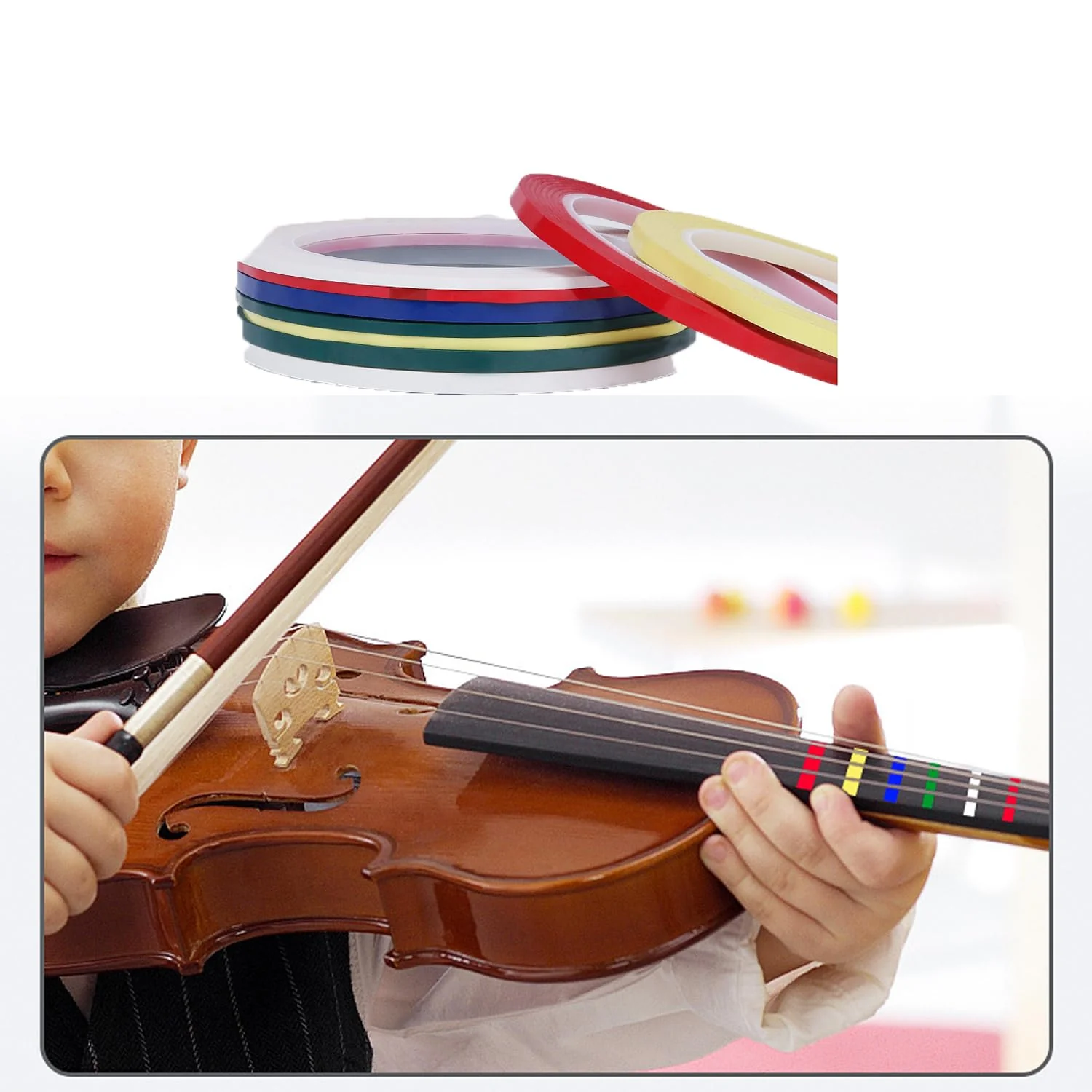 7 Rolls Violin Fingerboard Tapes, Violin Finger Guide Stickers, 216ft Cello Positions Practising Fingering Tape for Beginners Fretboard Note Positions. (7 Colors) - Image 5