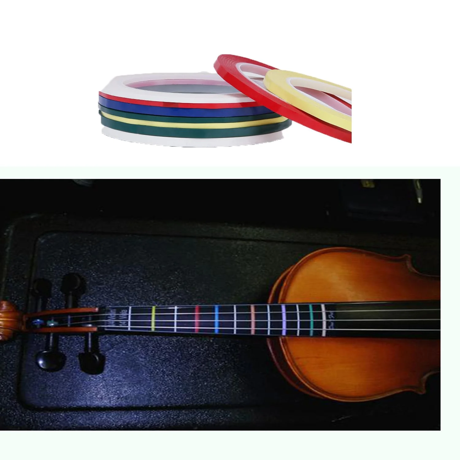 7 Rolls Violin Fingerboard Tapes, Violin Finger Guide Stickers, 216ft Cello Positions Practising Fingering Tape for Beginners Fretboard Note Positions. (7 Colors) - Image 6