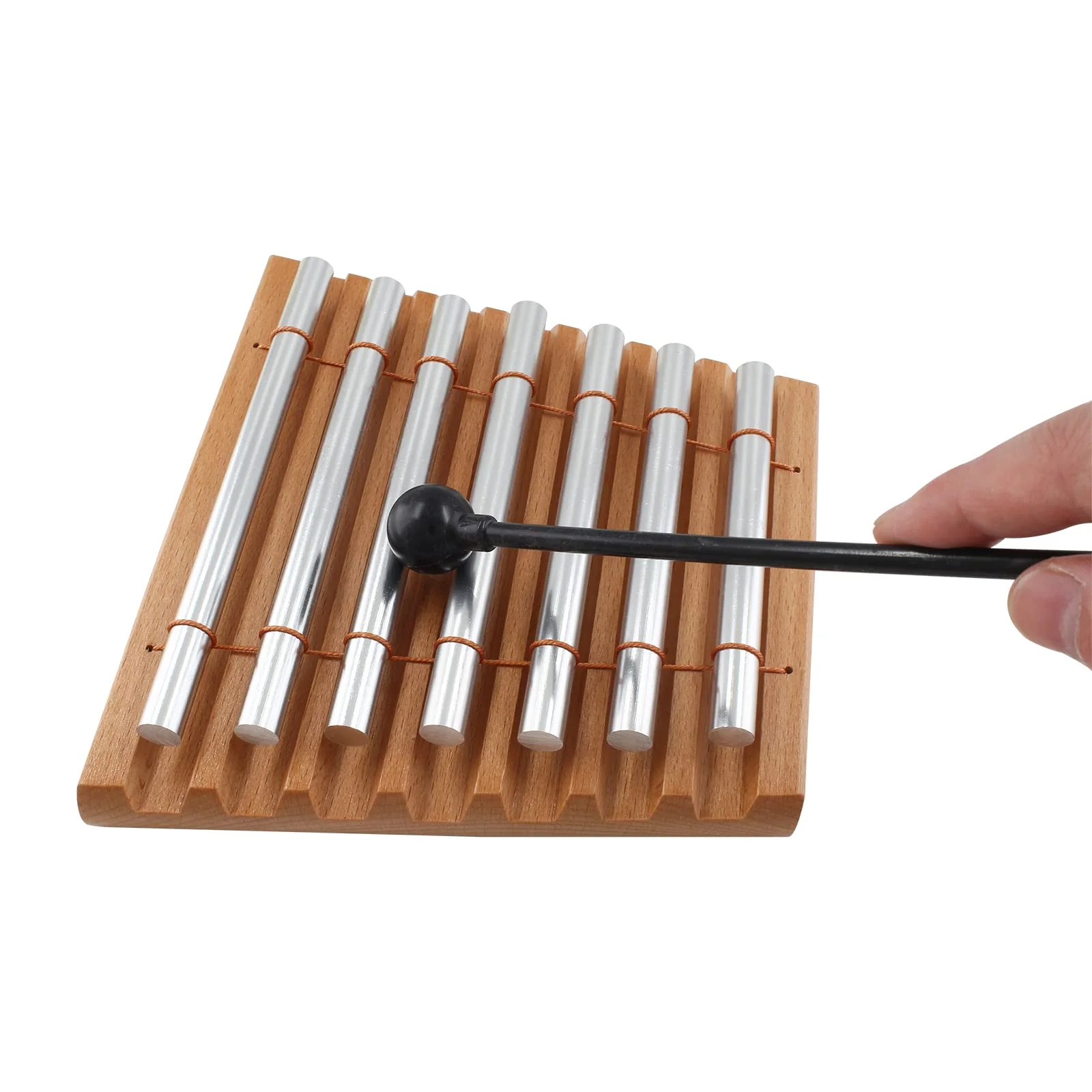 7 Tone Hand Chime, Wood Meditation Chime Bell Percussion Instrument with Black Mallet for Teachers' Classroom Management, Yoga 7 Tone Hand Chime - Image 4