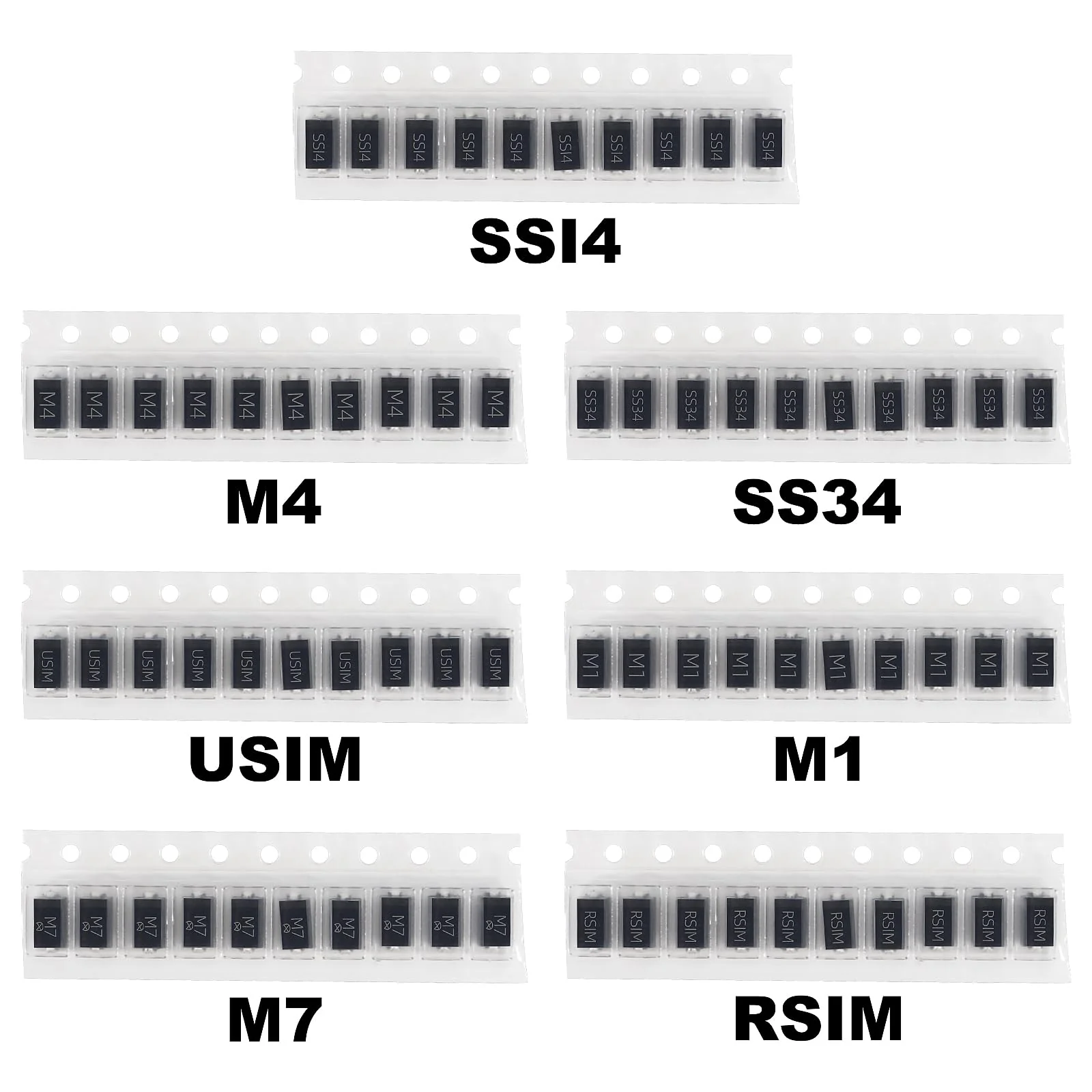 7 Values of Diodes 70PCS SMA M1 M4 M7 SS14 SS34 US1M RS1M SMD Fast Switching Schottky Rectifier Diode Assortment Set Electronic Components Assortment Set 7 values SMA M1 series - Image 2