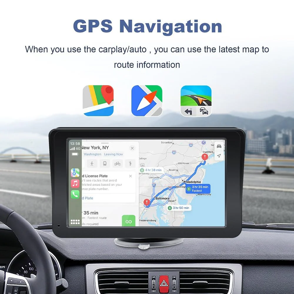 7'' Wireless CarPlay CarPlay Screen for Car, Apple CarPlay & Android Auto, Portable HD Touch Screen Car Stereo with Bluetooth, Navigation, Voice Control, GPS Navigation, FM - Image 2