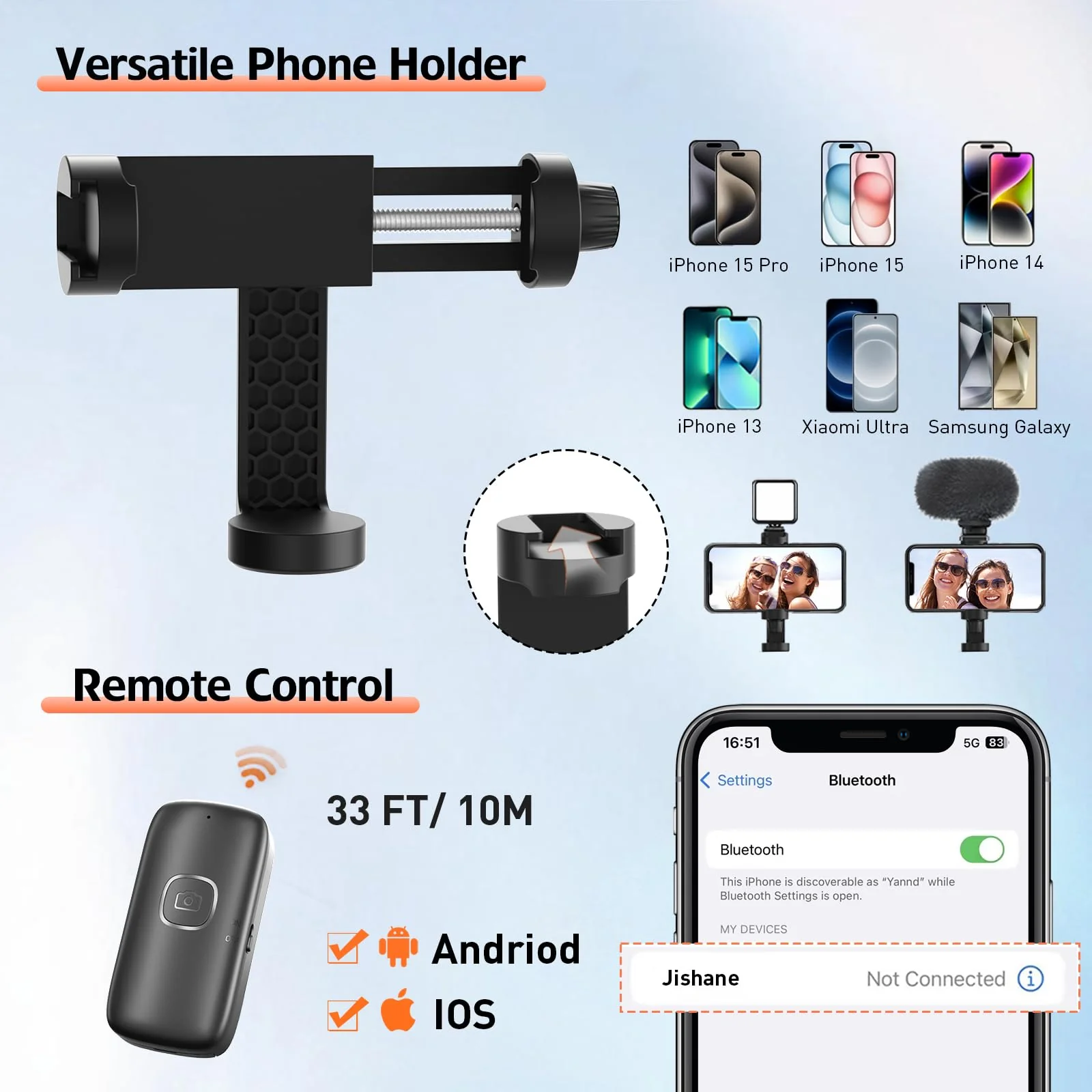 70" Phone Tripod & Selfie Stick, Extendable Cell Phone Tripod Stand with Wireless Remote and Phone Holder, Compatible with All Phones, Cameras 70" - Image 4