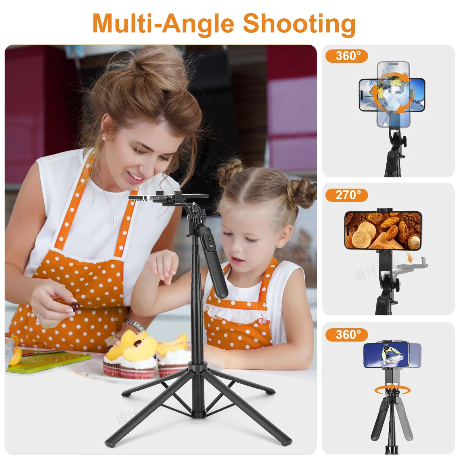 70" Selfie Stick Phone Tripod with Rechargeable Remote,Portable Extendable 3 in 1 Cell Phone Tripod Stand for Video Recording,Travel Selfie Stick Tripod for iPhone and Android - Image 4