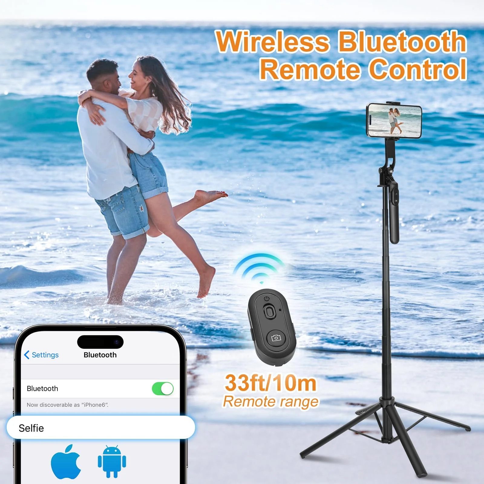 70" Selfie Stick Phone Tripod with Rechargeable Remote,Portable Extendable 3 in 1 Cell Phone Tripod Stand for Video Recording,Travel Selfie Stick Tripod for iPhone and Android - Image 5