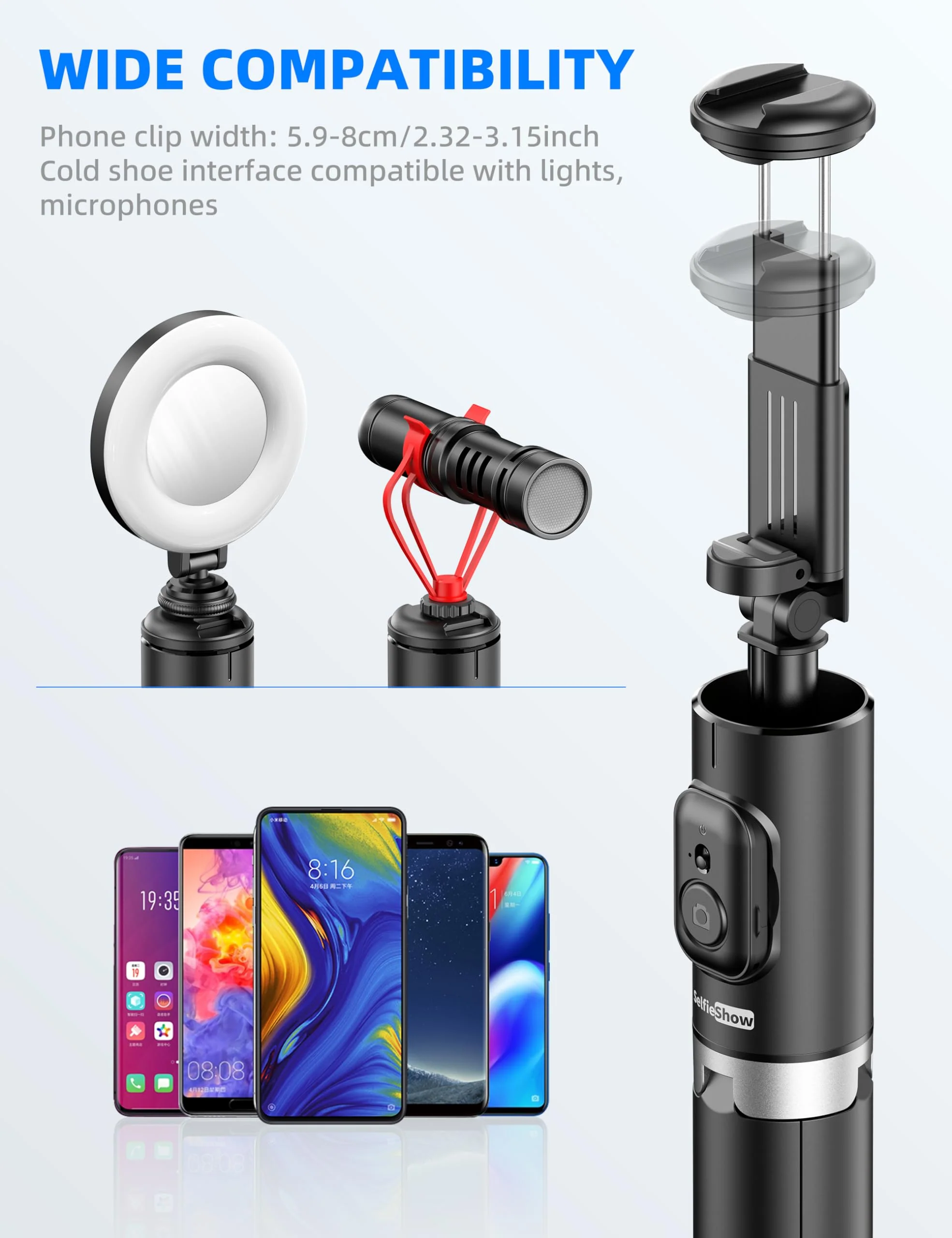 72" Cell Phone Selfie Stick Tripod, Aluminum Phone Tripod All-in-1 with Integrated Remote, Portable Extendable Smartphone Tripod Stand Lightweight Travel Tripod Compatible with iPhone 15/14/13/Android - Image 4