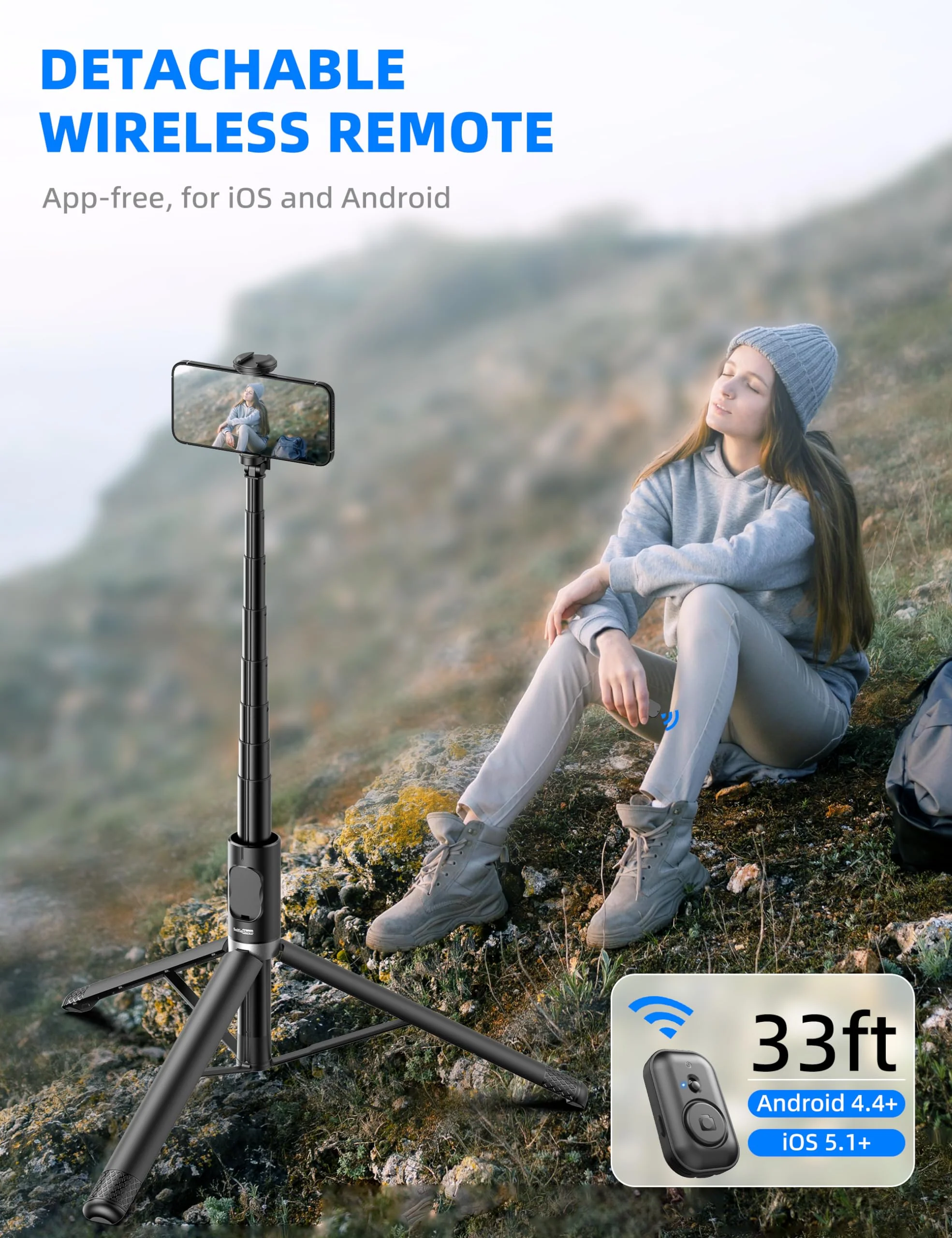 72" Cell Phone Selfie Stick Tripod, Aluminum Phone Tripod All-in-1 with Integrated Remote, Portable Extendable Smartphone Tripod Stand Lightweight Travel Tripod Compatible with iPhone 15/14/13/Android - Image 5