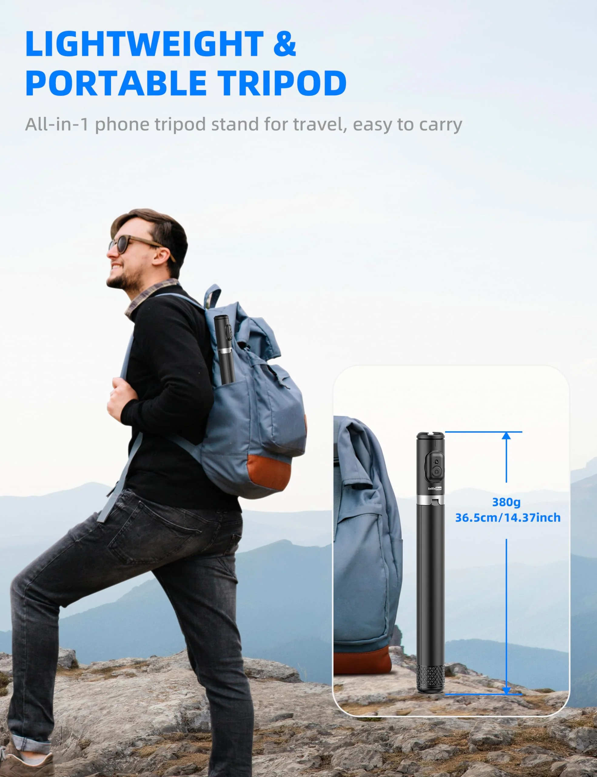 72" Cell Phone Selfie Stick Tripod, Aluminum Phone Tripod All-in-1 with Integrated Remote, Portable Extendable Smartphone Tripod Stand Lightweight Travel Tripod Compatible with iPhone 15/14/13/Android - Image 7
