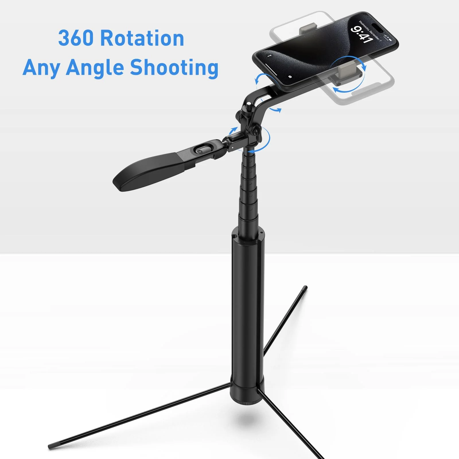 72-inch Metal Tripod and Selfie Stick for Cell Phone and Camera, Portable Travel Tripod Stand, Rechargeable Remote, 360° Rotation, Compatible with iPhone & Android and Camera, Black - Image 3