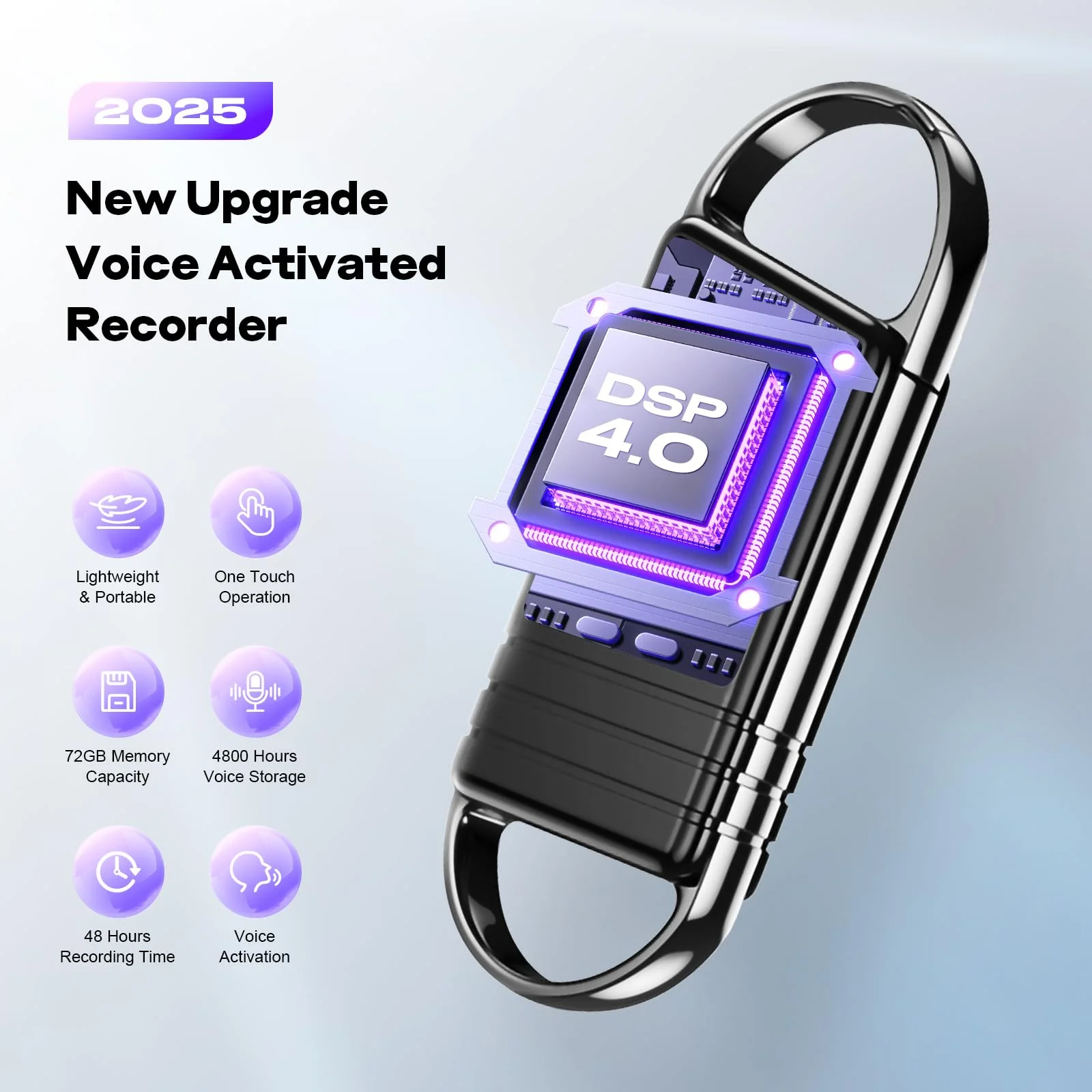 72GB Digital Voice Recorder - Xelarvex Voice Activated Recorder AI-Intelligent Noise Reduction, 4800 Hours Recording Device, Audio Recorder for Lectures/Interviews/Meetings 72GB - Image 2