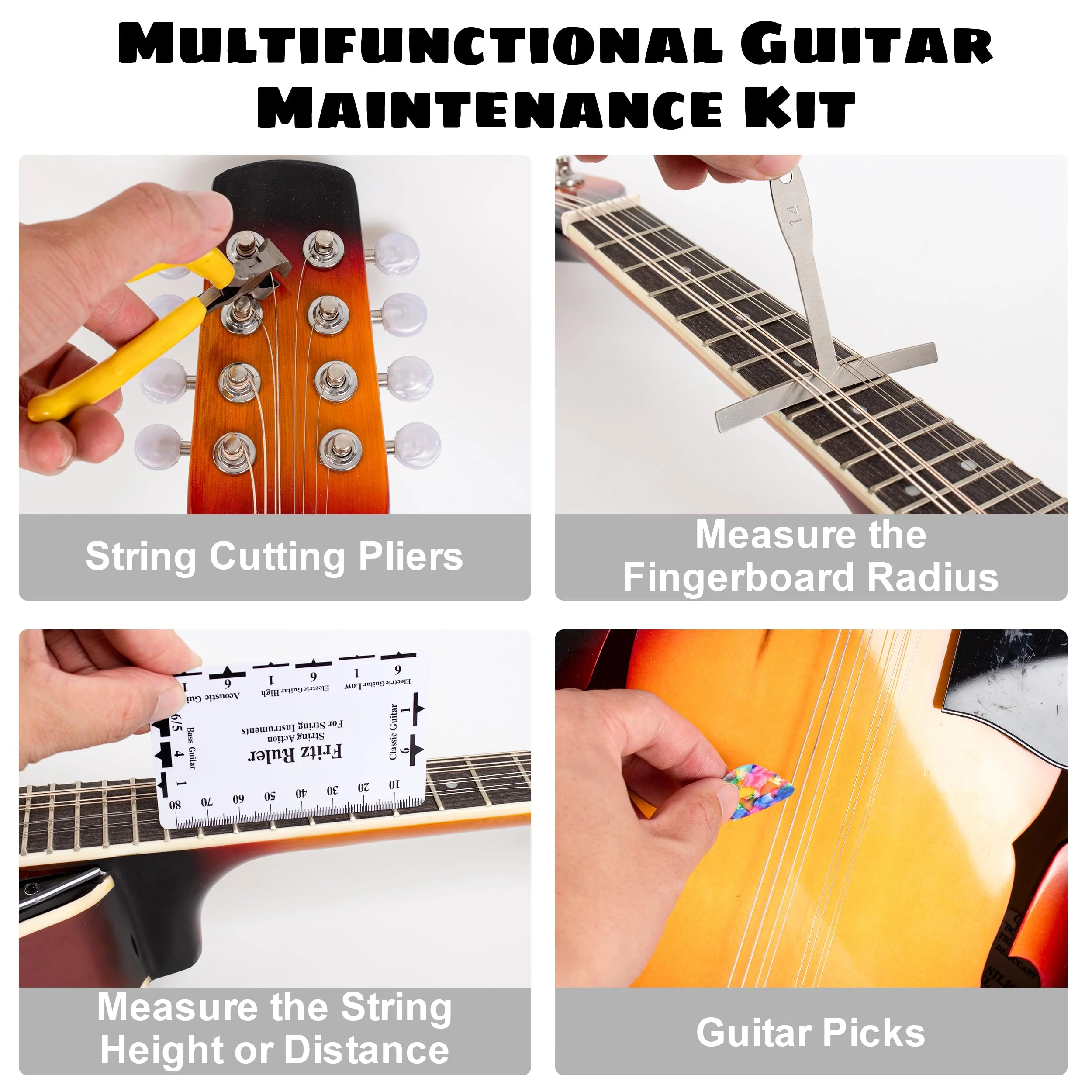 72PCS Guitar Repairing Tools Kit with Carry Bag, Guitar Maintenance Kit, Acoustic Electric guitar Ukulele Bass Banjo Maintenance Tool with Ruler Gauge Measuring Tool - Image 3