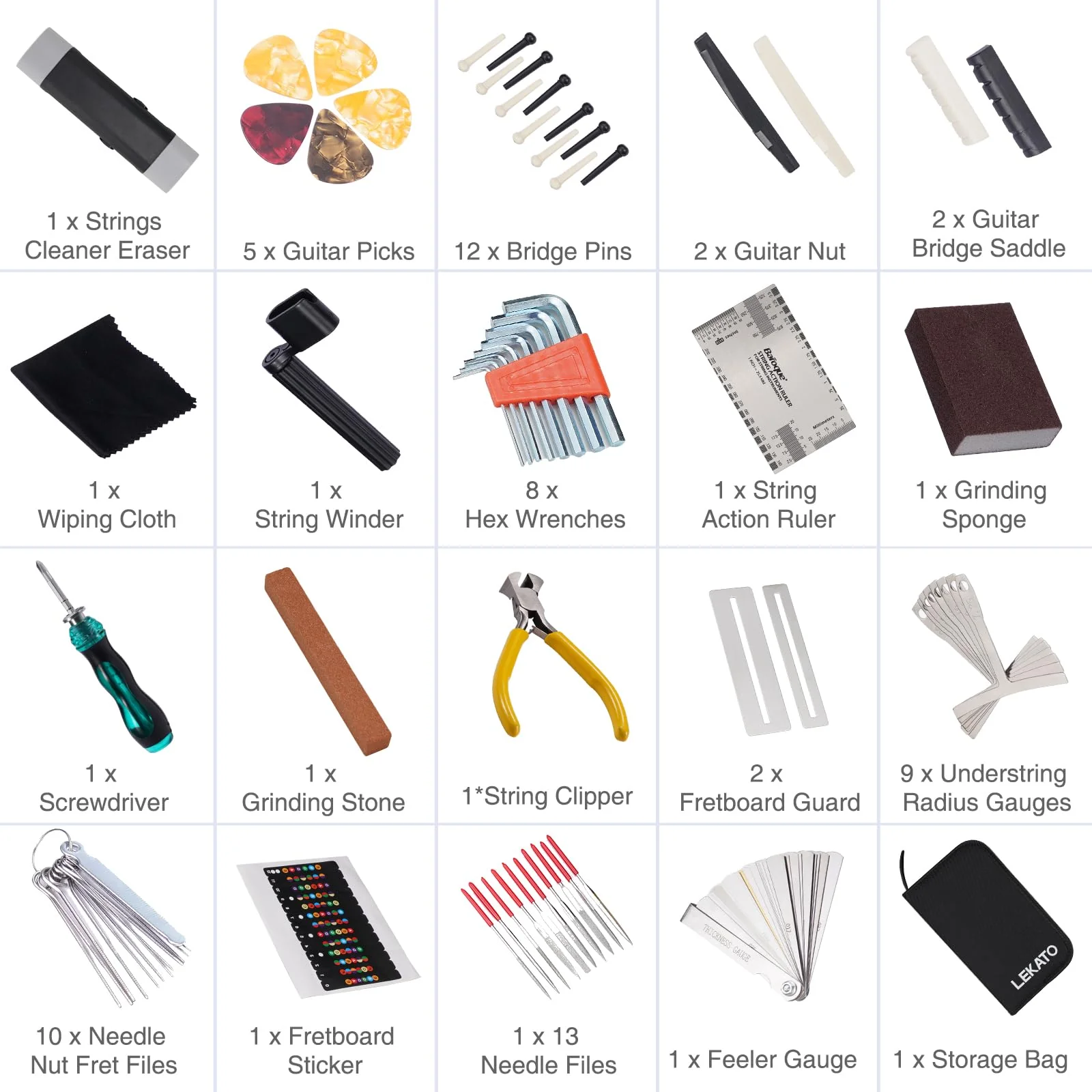 72Pcs Guitar Tool Kit, Guitar Repair Kit, Guitar Setup Kit, Professional Guitar Repairing Maintenance Tool Kit for Luthier Beginner, Guitar Accessories for Acoustic Guitar Ukulele Bass Banjo 72 Pcs - Image 2